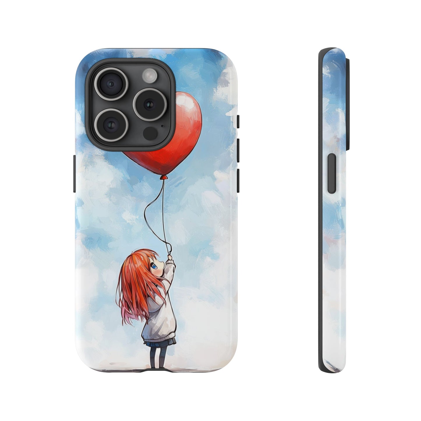 Anime Girl with Heart Balloon Phone Case – Cute & Inspirational Design for iPhone, Google Pixel & Samsung