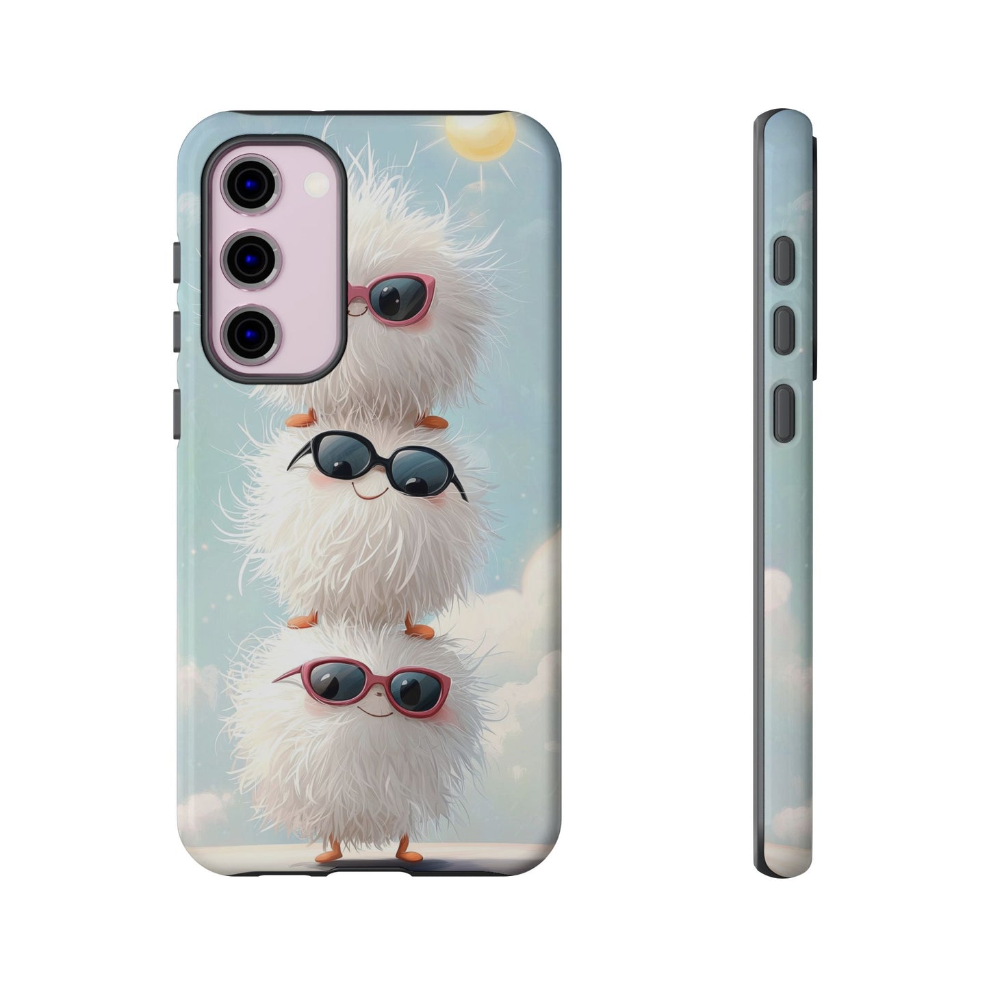 Fluffy Anime Phone Case – Cute Kawaii Fuzzy Creatures, Aesthetic Pastel Art, Soft Cloudy Background, iPhone, Samsung & Google Pixel Case