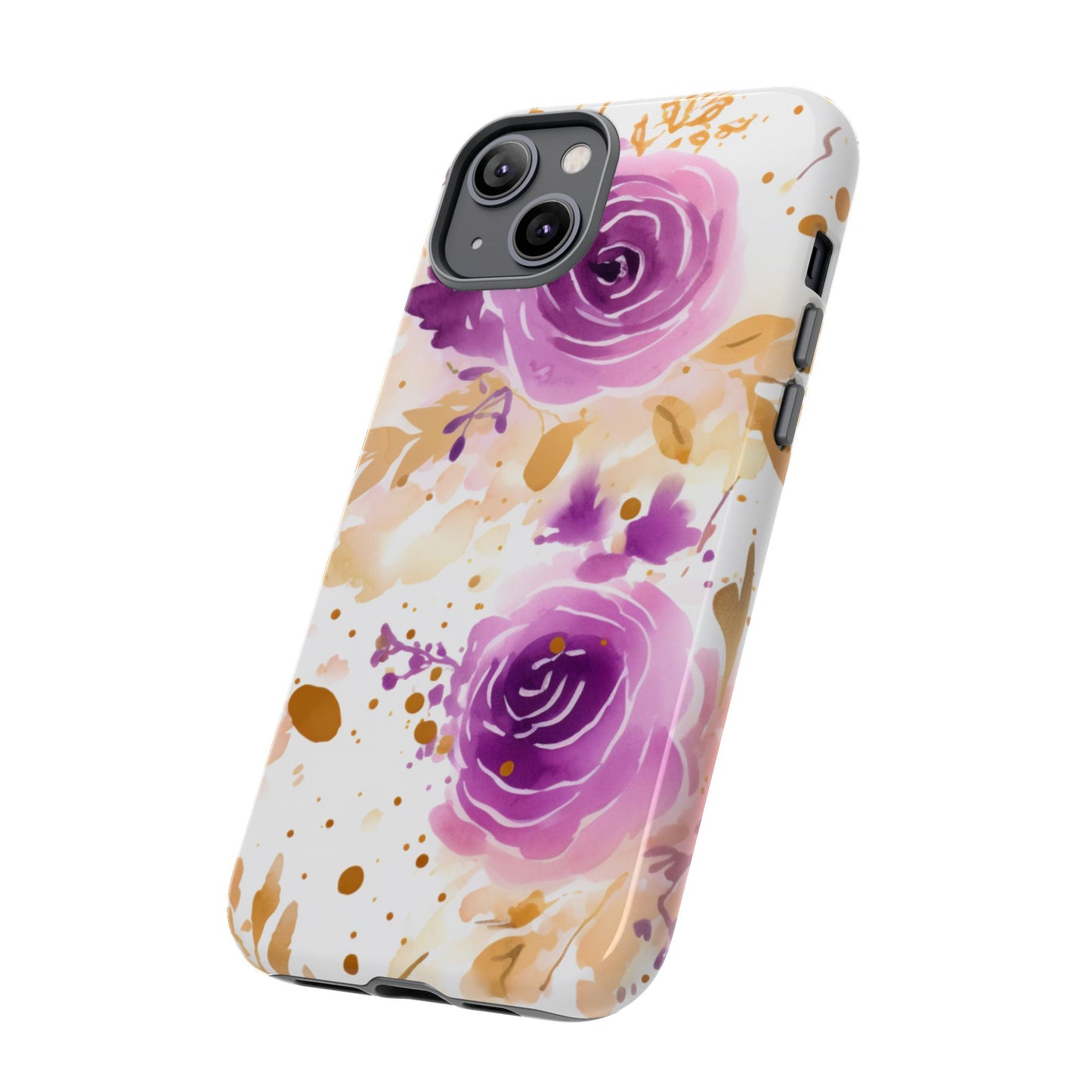 Purple Bloom Watercolor Mobile Case – Artistic Elegance in Gold & Lilac