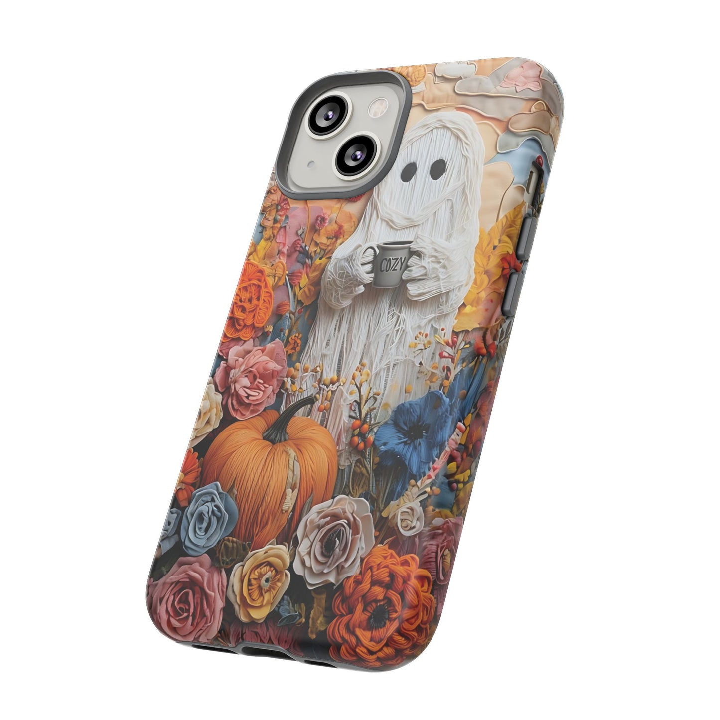 Colorful Whimsical Artwork of Ghost in Autumn Scene phone case design.