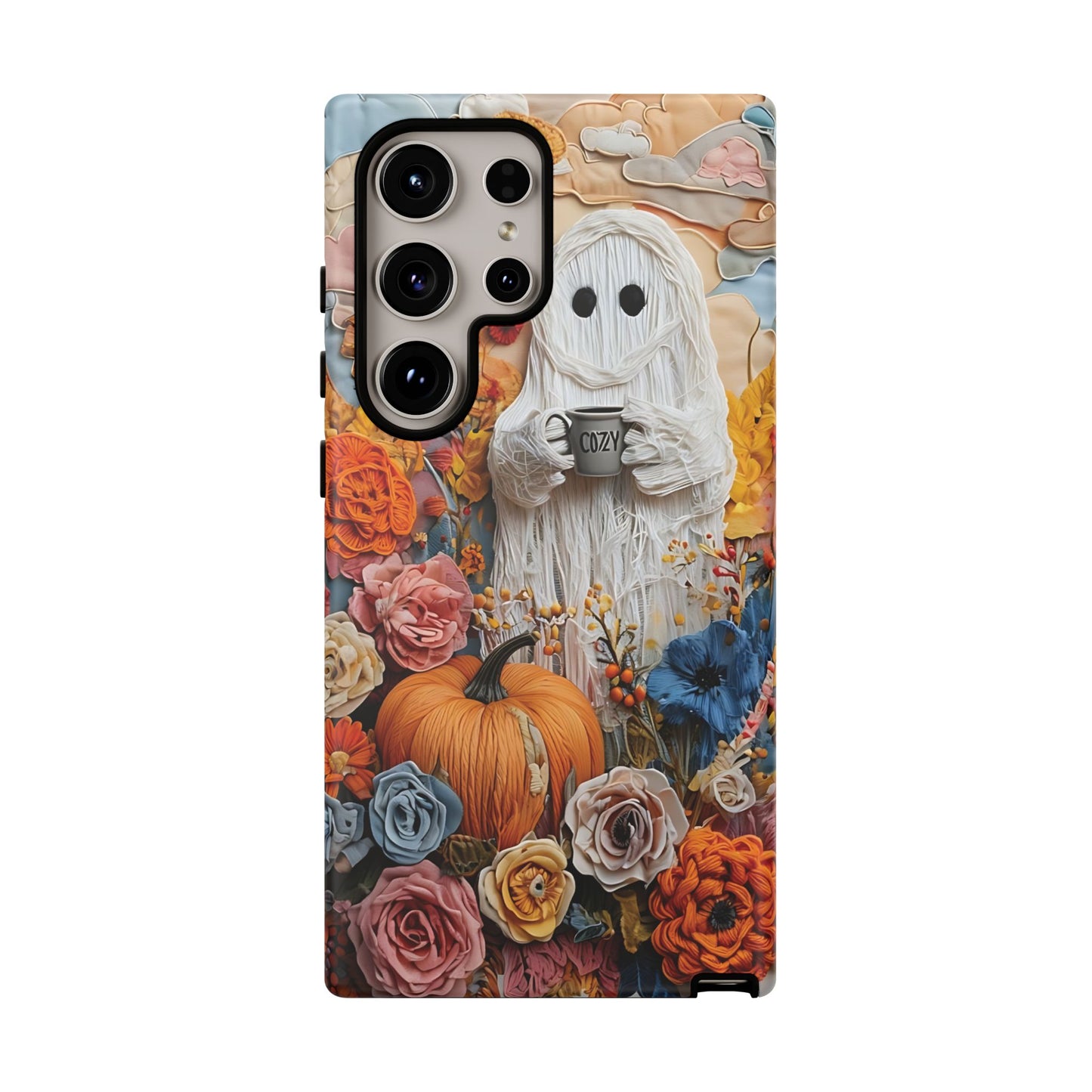 Colorful Whimsical Artwork of Ghost in Autumn Scene phone case design.
