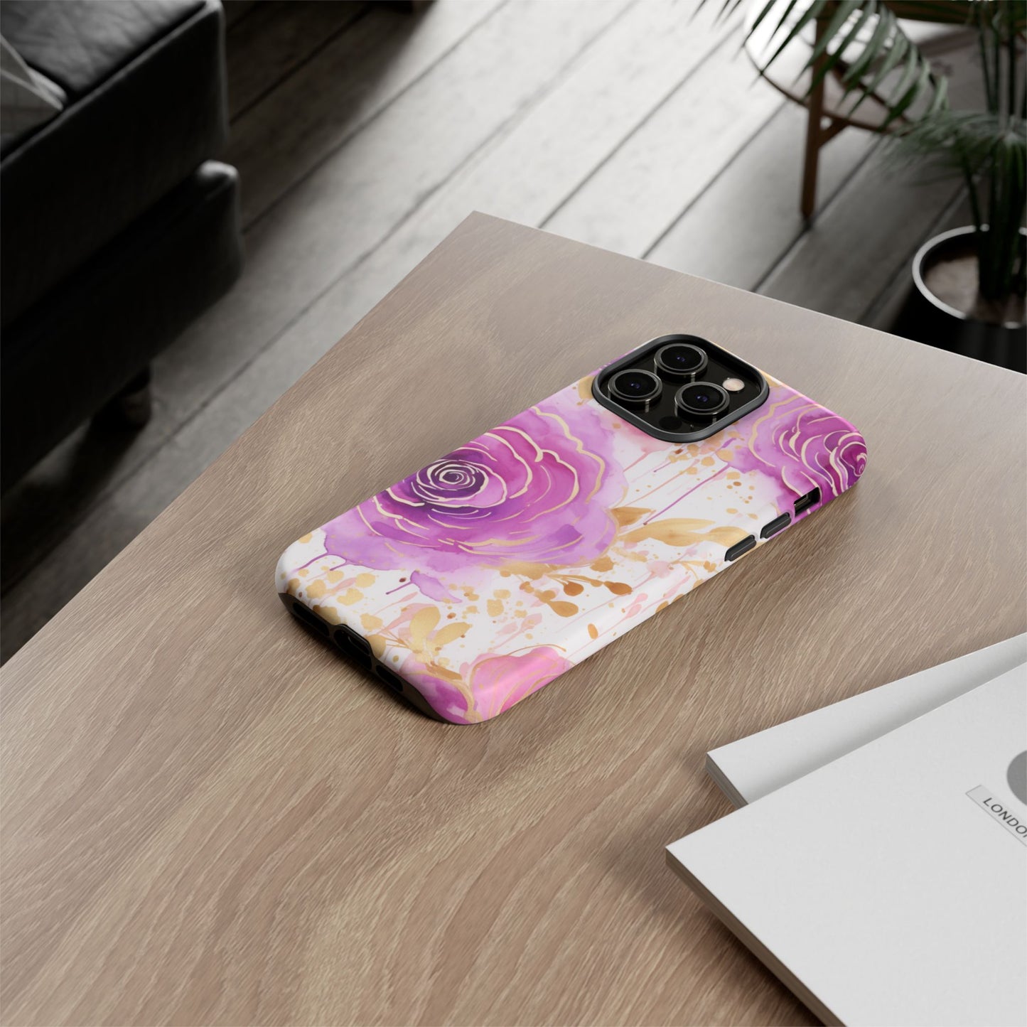 Elegant Purple-Gold Watercolor Rose Mobile Case