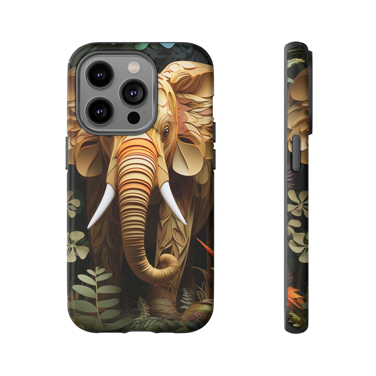 Golden Jungle Elephant Mobile Cover – Intricate Paper Art Design
