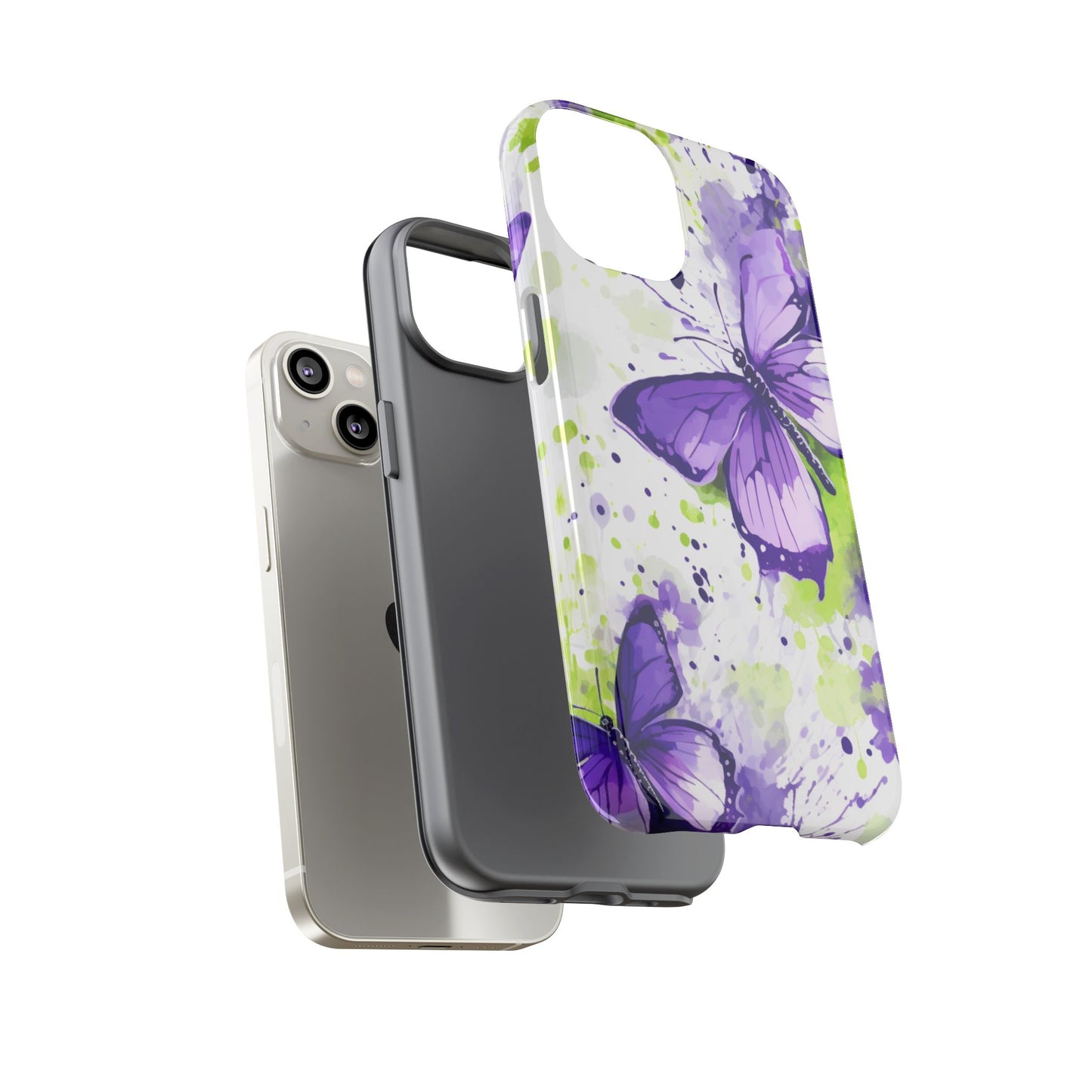 Vibrant Purple Butterfly Splash Mobile Cover – Artistic Green & Violet Aesthetic