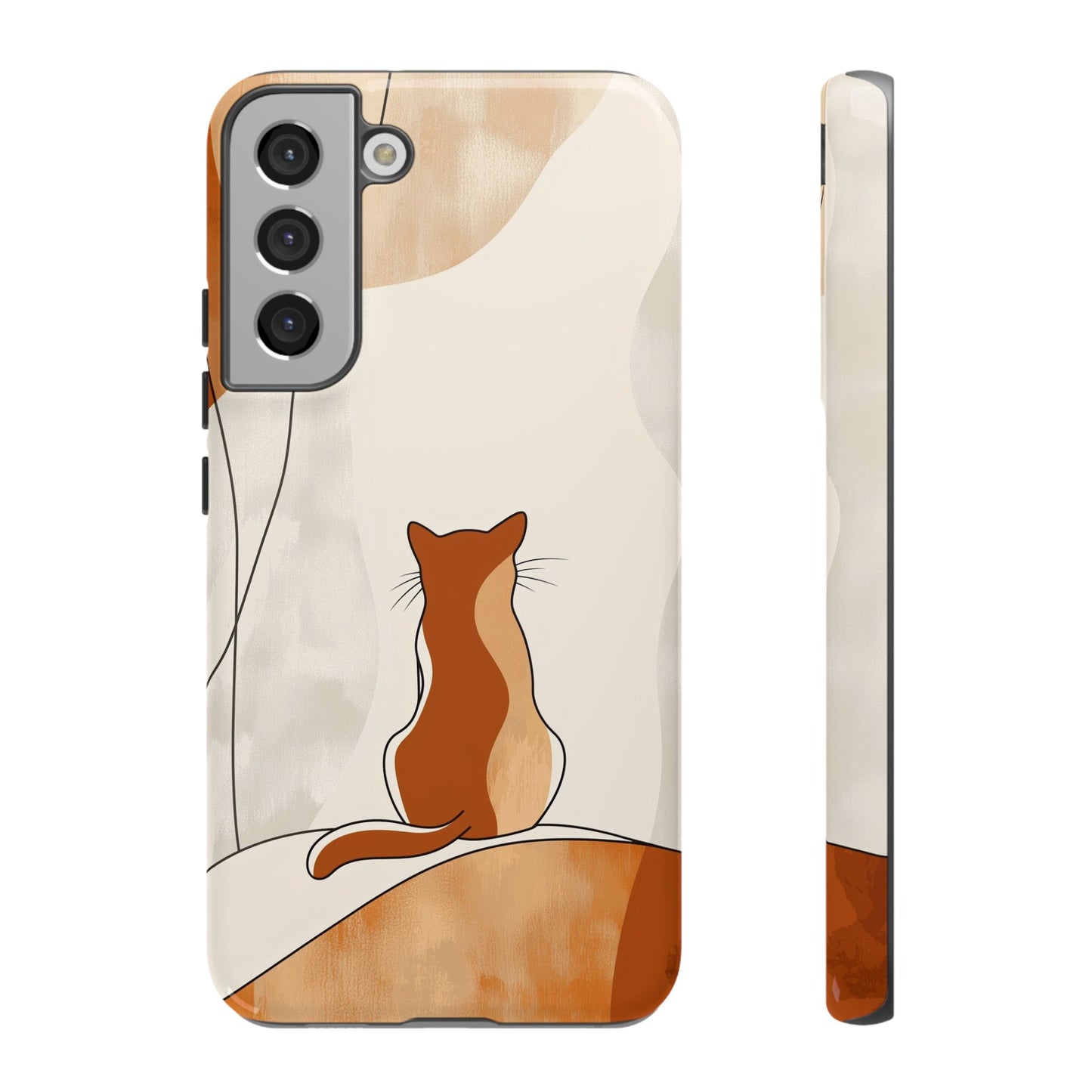 Contemplative Cat: Minimalist Sunset Phone Case for iPhone, Samsung & Pixel
