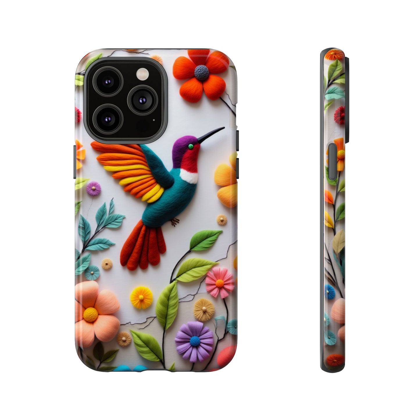 Embroidered Hummingbird with Floral Design | Nature's Elegant Stitch | iPhone 16 Pro