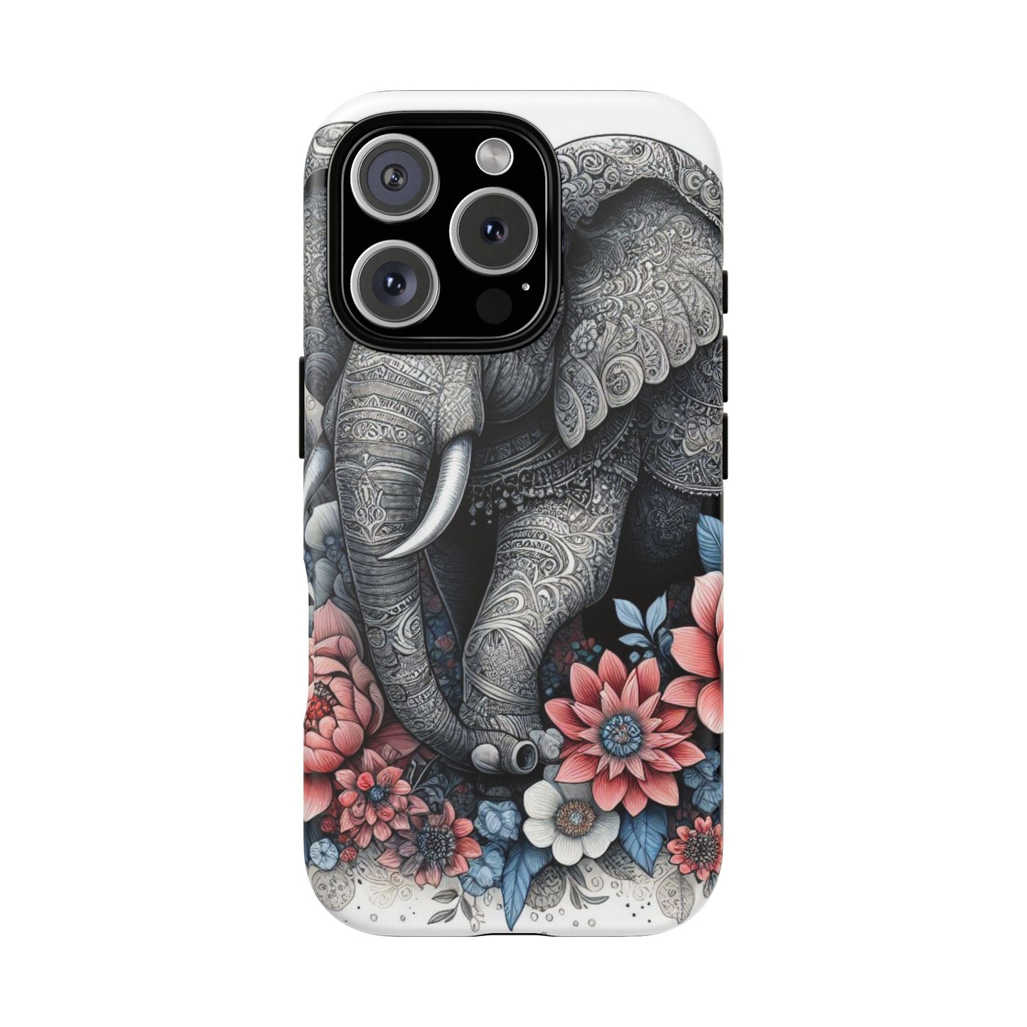 Mandala Elephant Mobile Cover – Elegant Black & White Floral Art