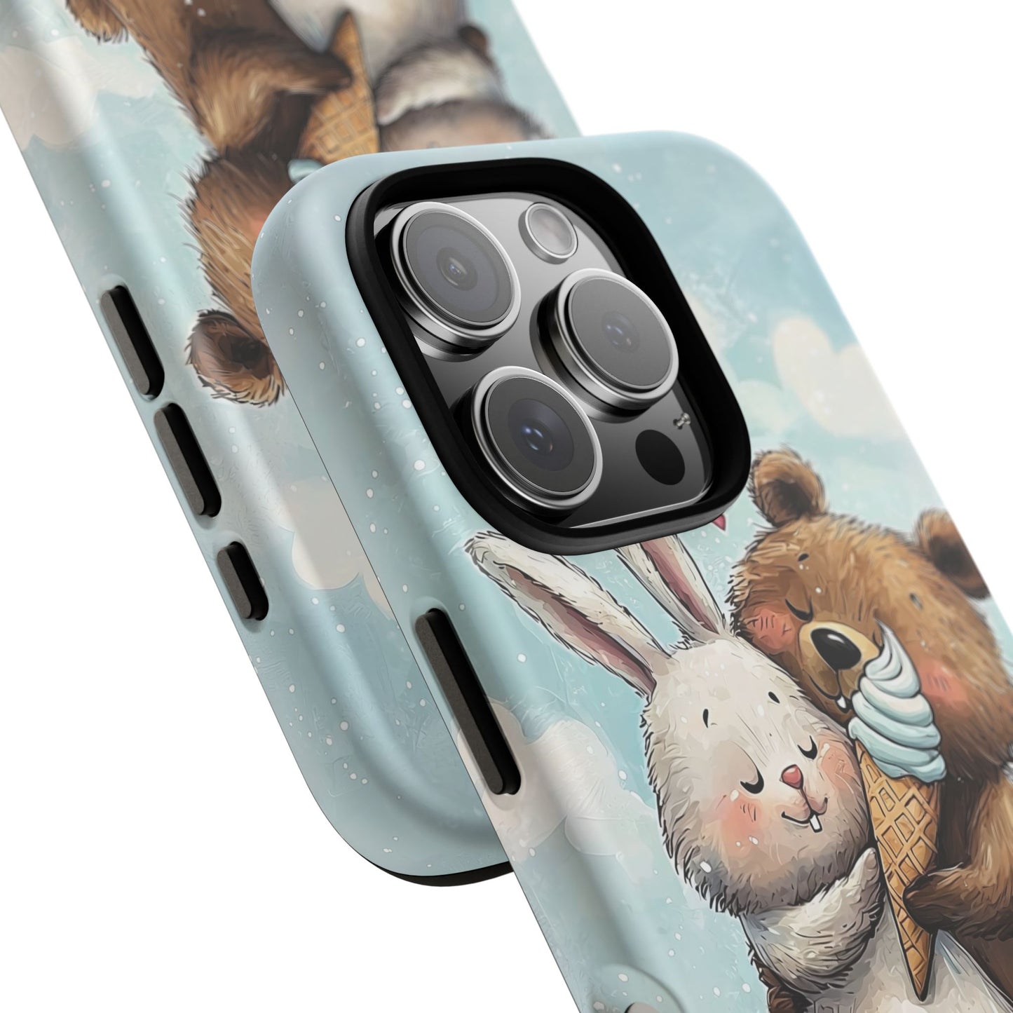 Cozy Bunny & Bear Ice Cream Love - Cute Anime Phone Case for iPhone, Samsung, Google Pixel