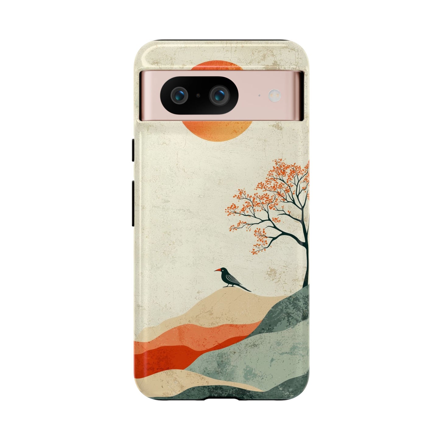 Crimson Solitude: A Minimalist Landscape Phone Case for iPhone, Samsung & Pixel