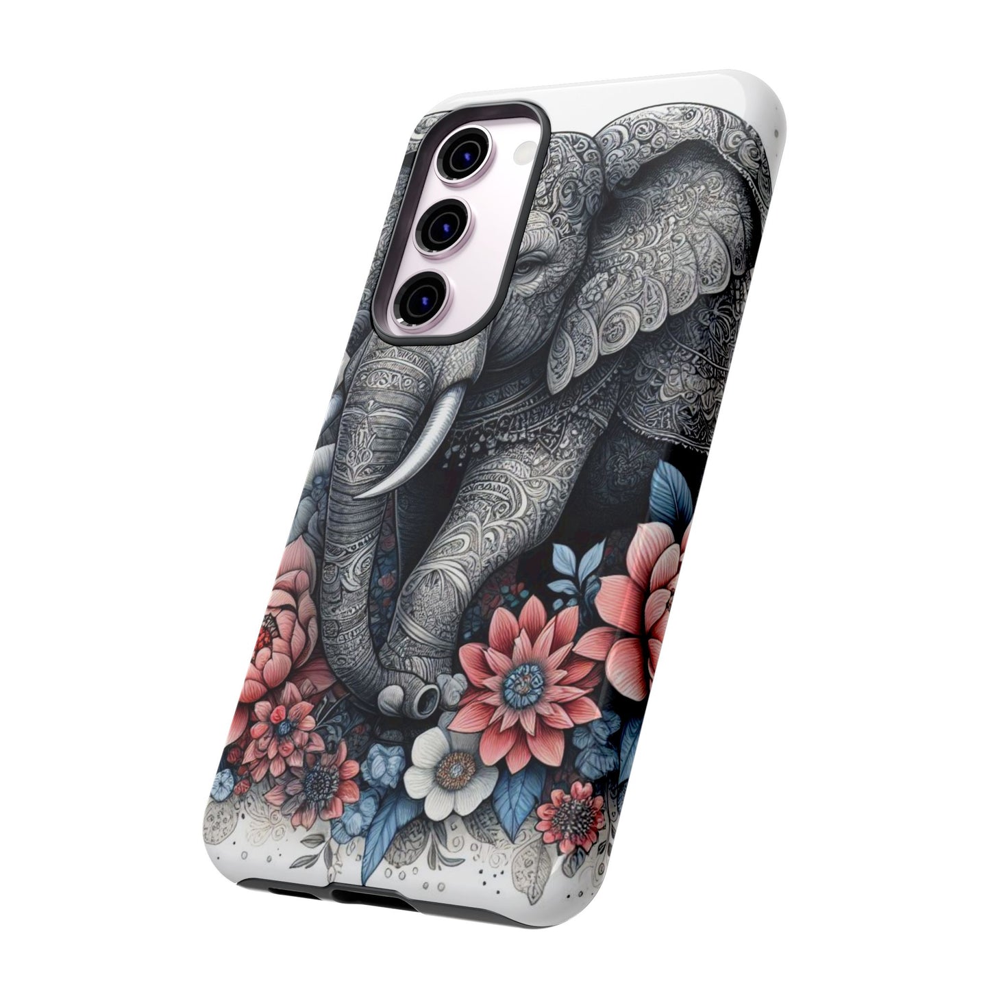 Mandala Elephant Mobile Cover – Elegant Black & White Floral Art