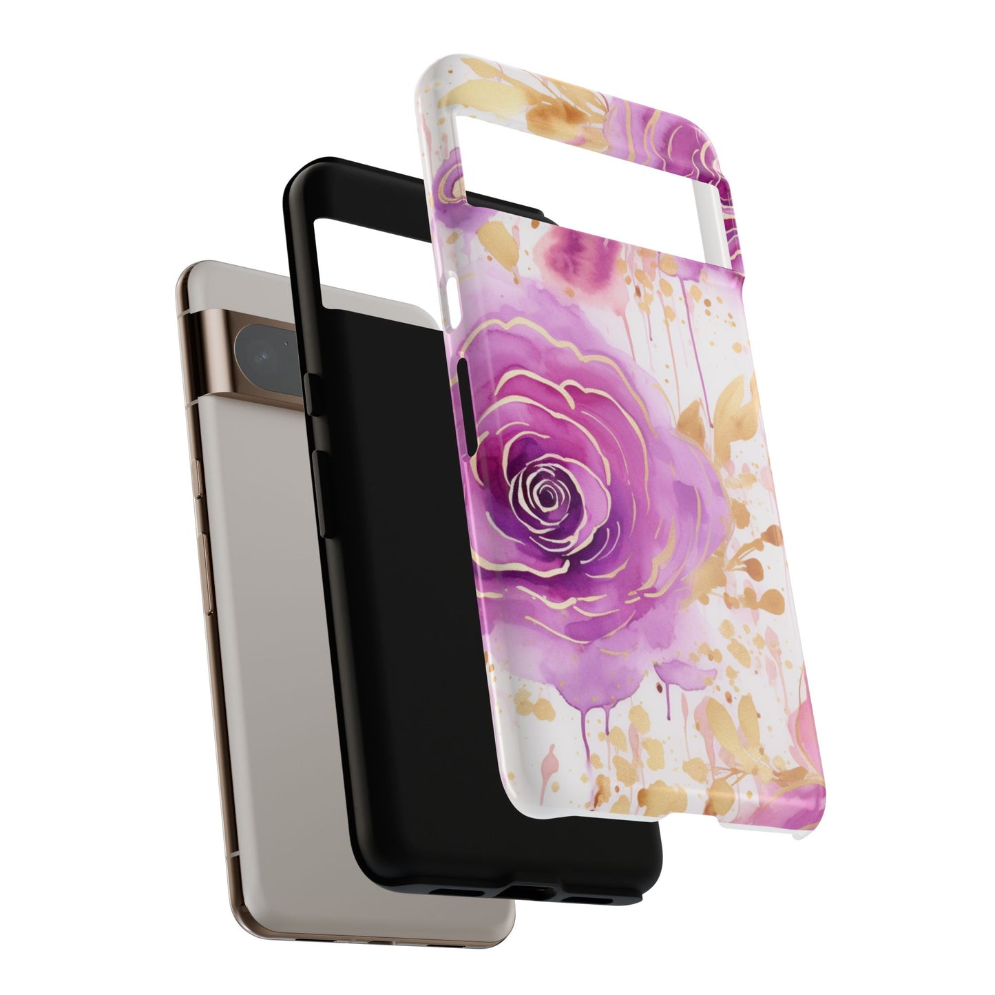 Elegant Purple-Gold Watercolor Rose Mobile Case