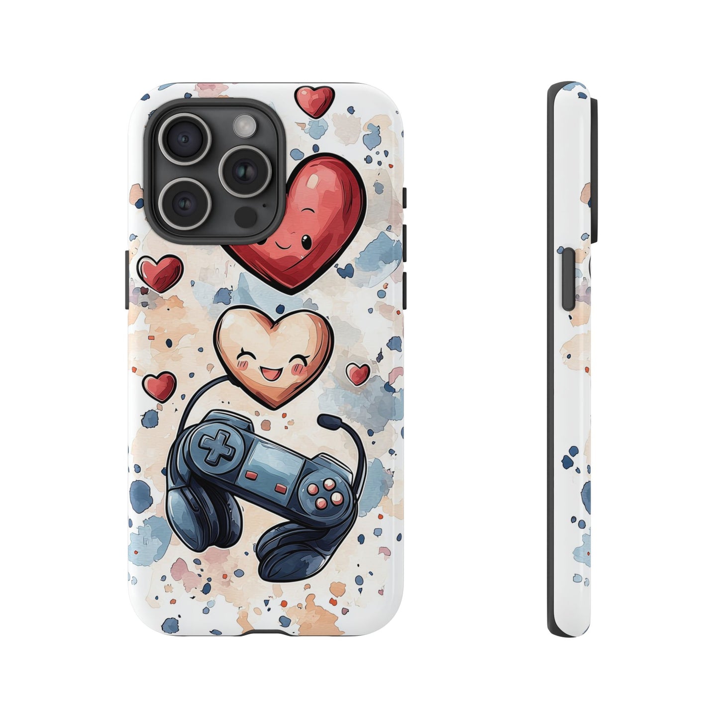 Gaming Love: Kawaii Hearts Anime Phone Case for iPhone, Samsung, Google Pixel