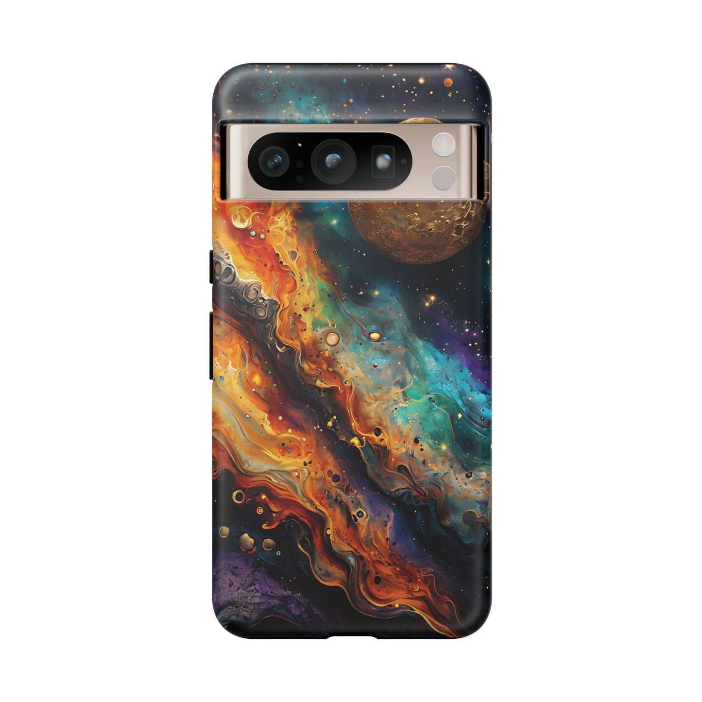 Cosmic Abstract Artwork With Dynamic Swirling Fluid Patterns phone case design.