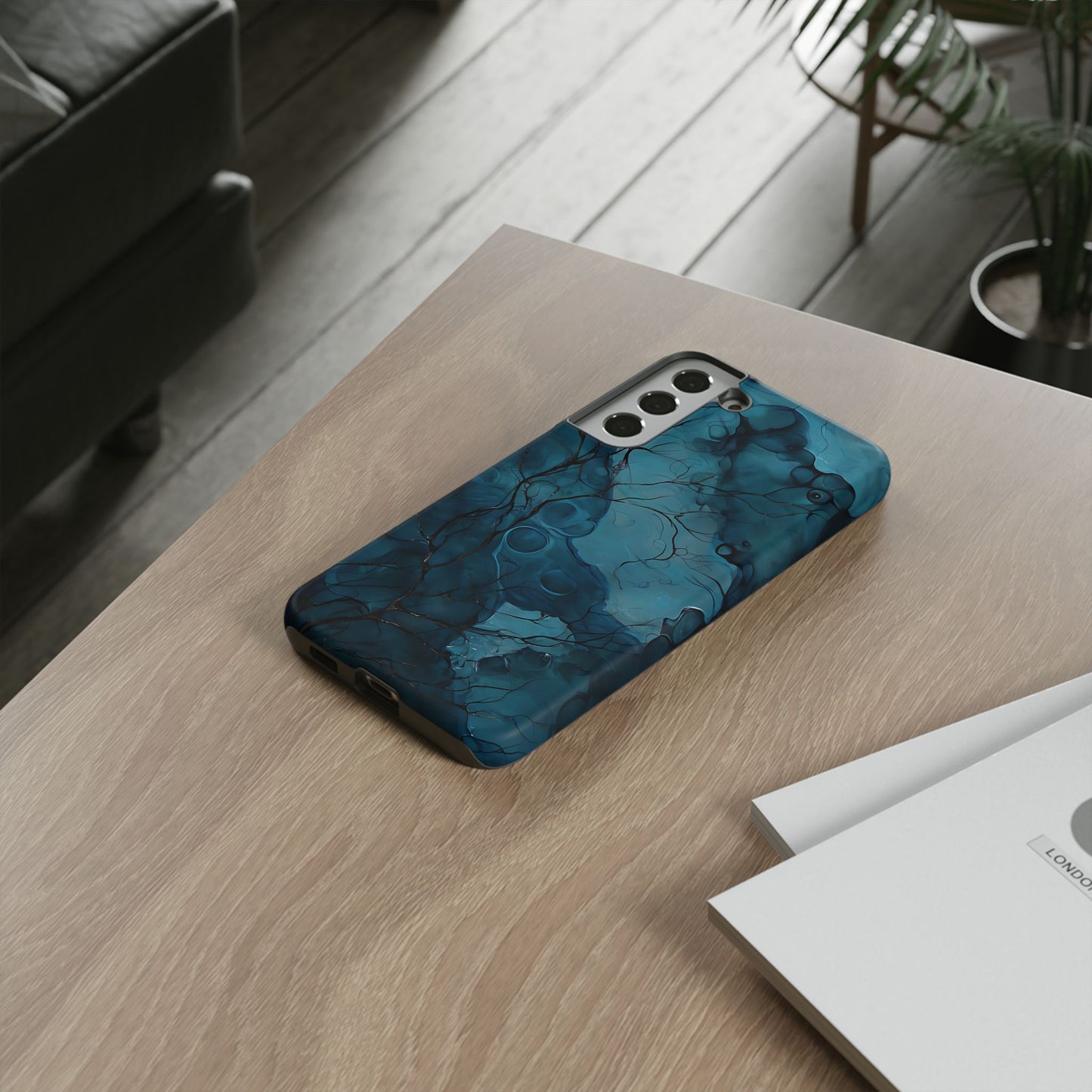 Surreal Abstract Digital Art With Deep Teal And Navy Hues phone case design