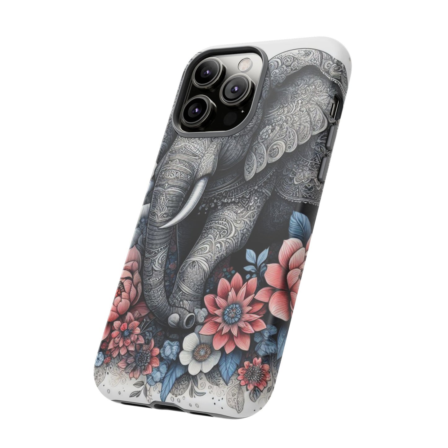 Mandala Elephant Mobile Cover – Elegant Black & White Floral Art