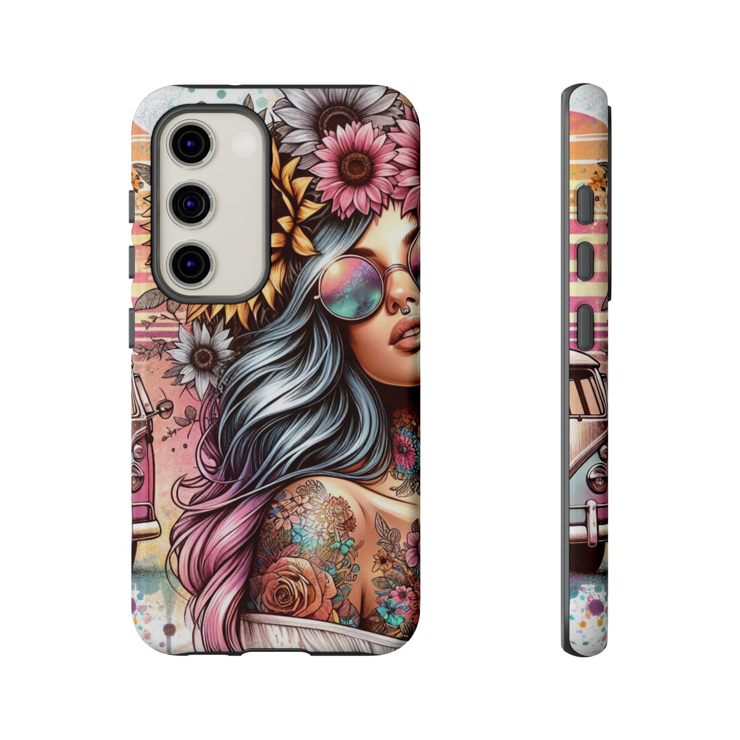 Retro Boho Wanderer – Sunflower Hippie Van Mobile Cover