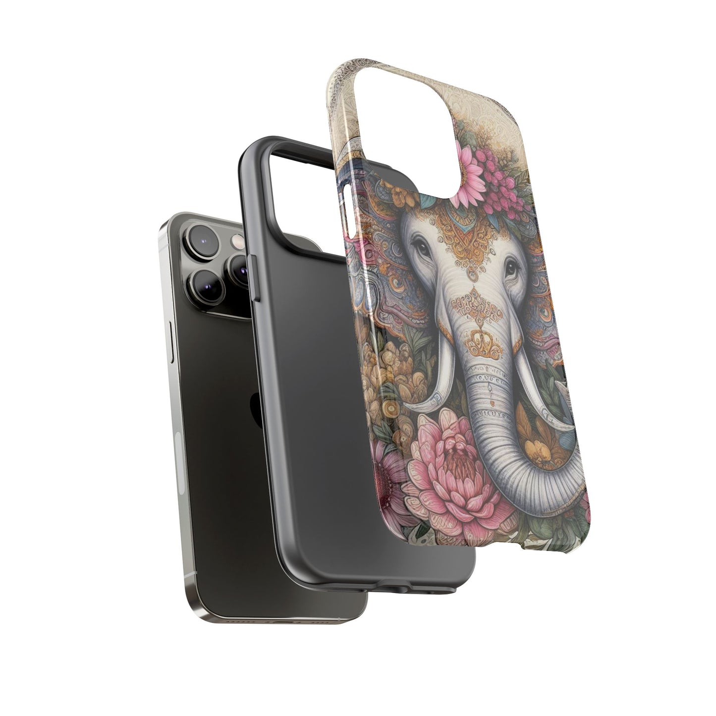 Elegant Floral Elephant Mobile Cover – Royal Mandala Art