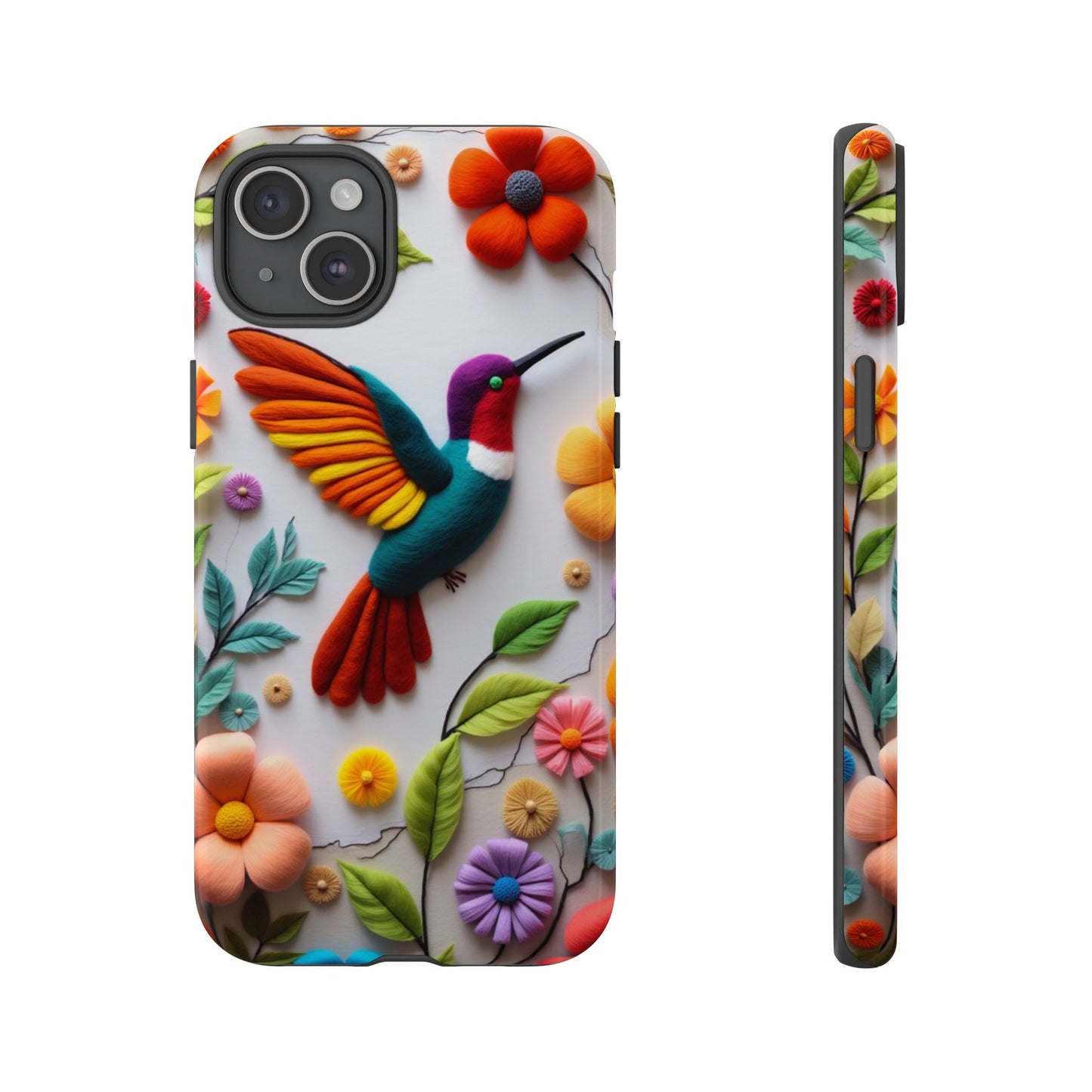 Embroidered Hummingbird with Floral Design | Nature's Elegant Stitch | iPhone 16 Pro