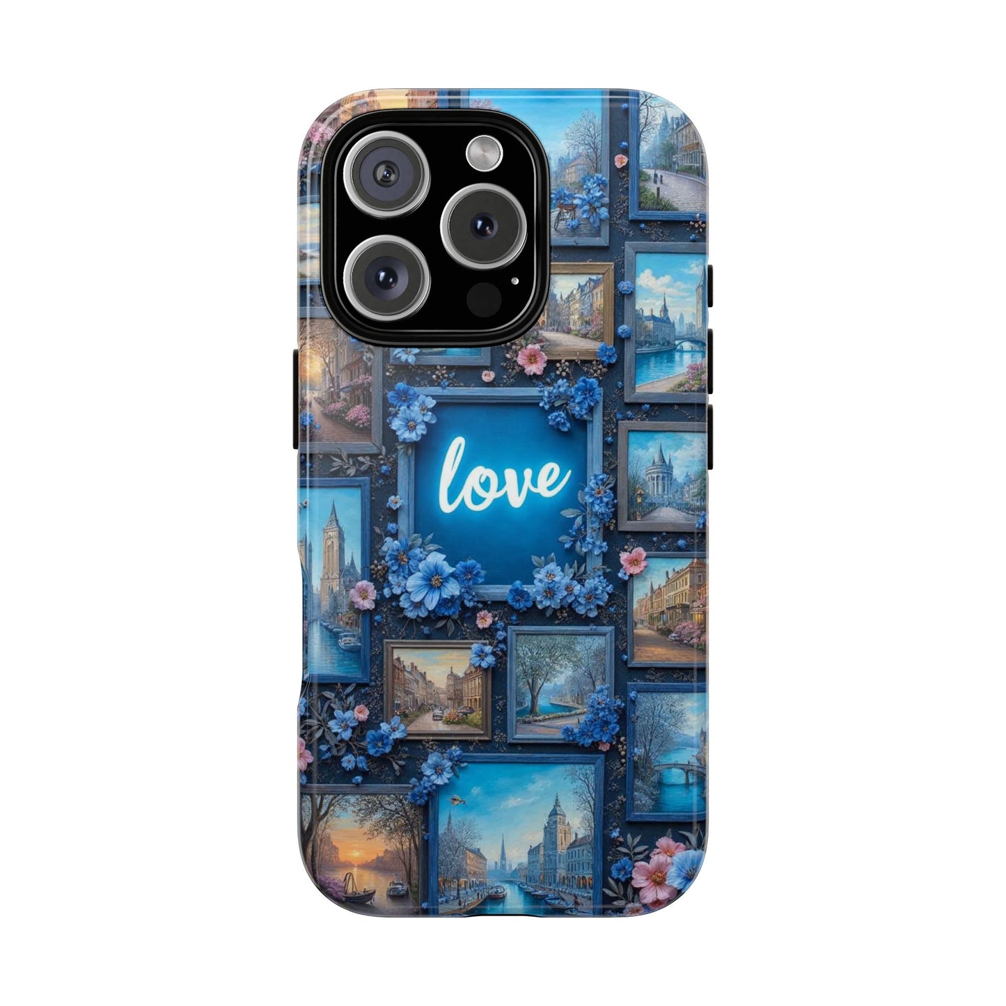 Blue Floral Love Frame Phone Case