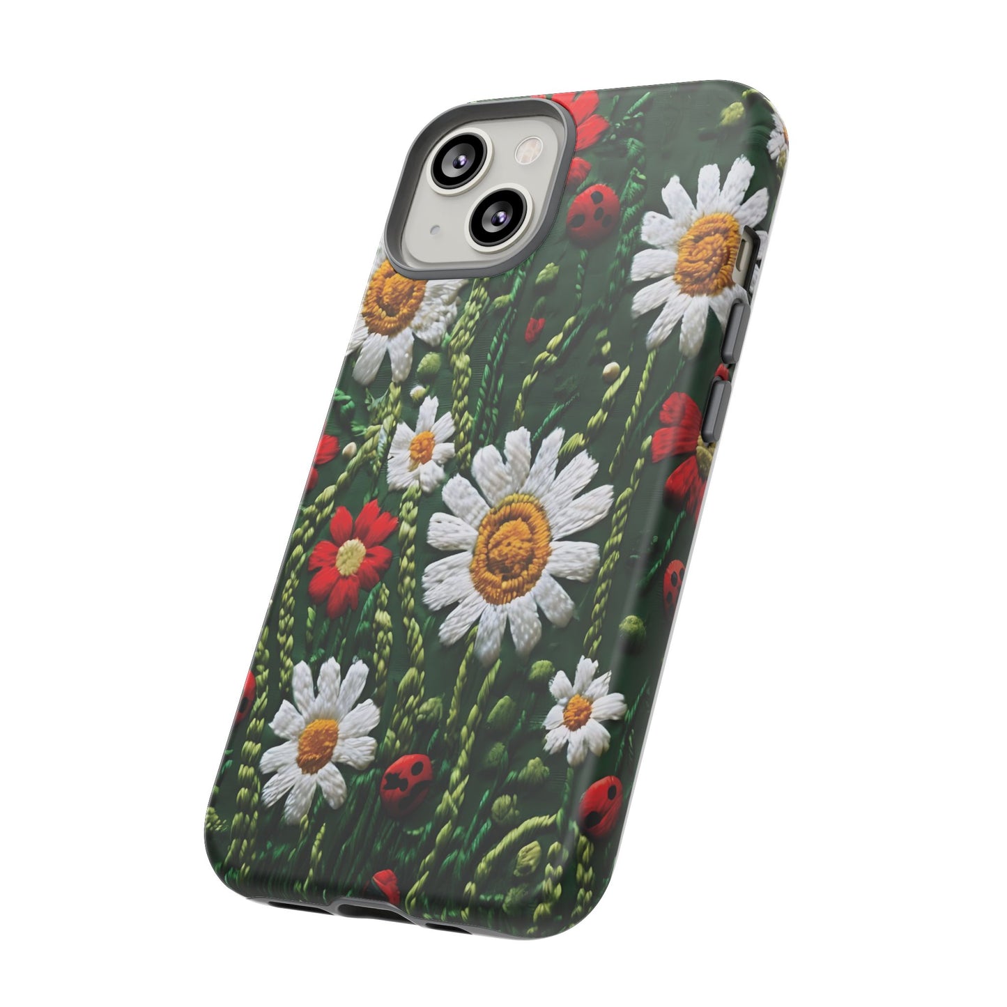 Knitted Pattern With Diamonds And Festive Motifs On Navy phone case design.