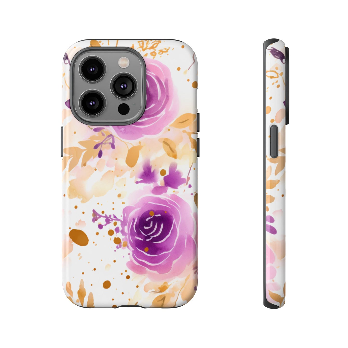Purple Bloom Watercolor Mobile Case – Artistic Elegance in Gold & Lilac