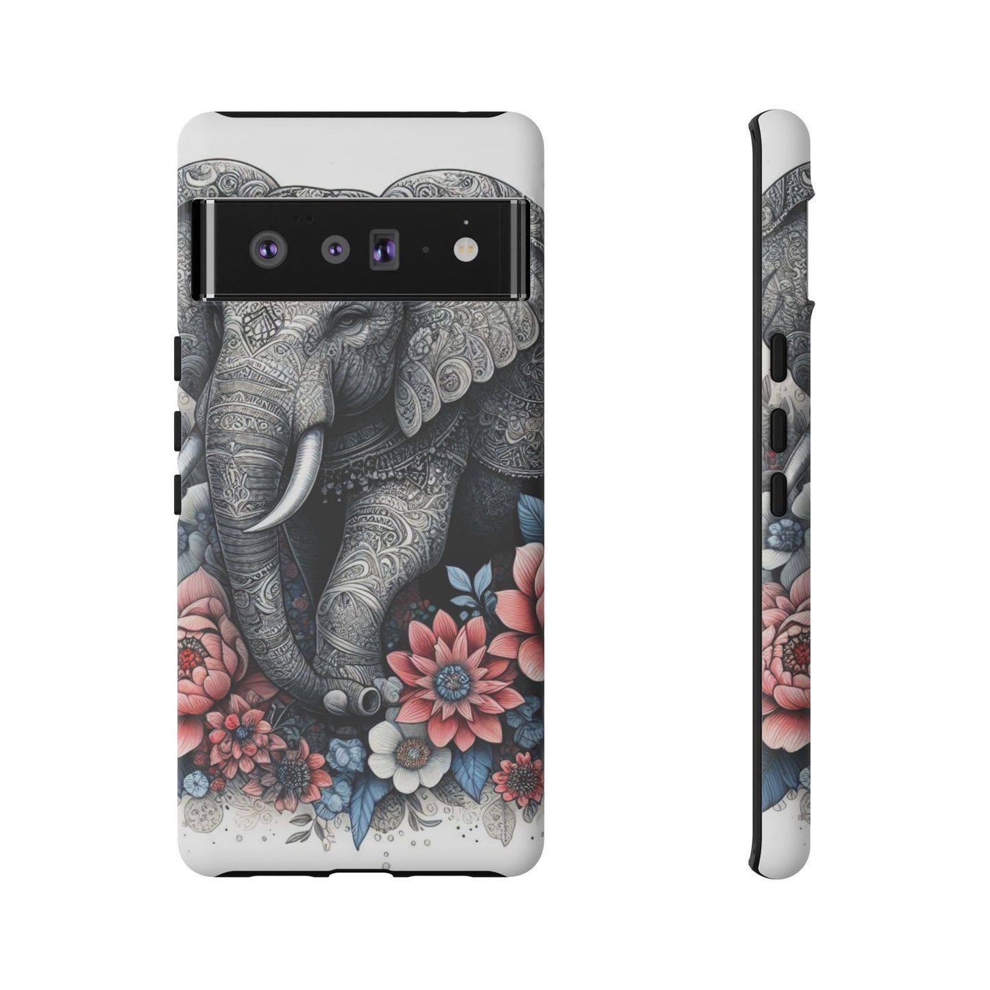 Mandala Elephant Mobile Cover – Elegant Black & White Floral Art