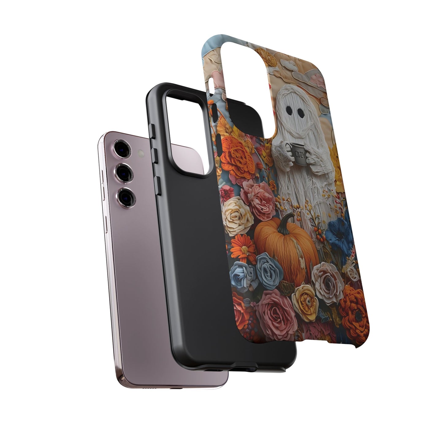 Colorful Whimsical Artwork of Ghost in Autumn Scene phone case design.