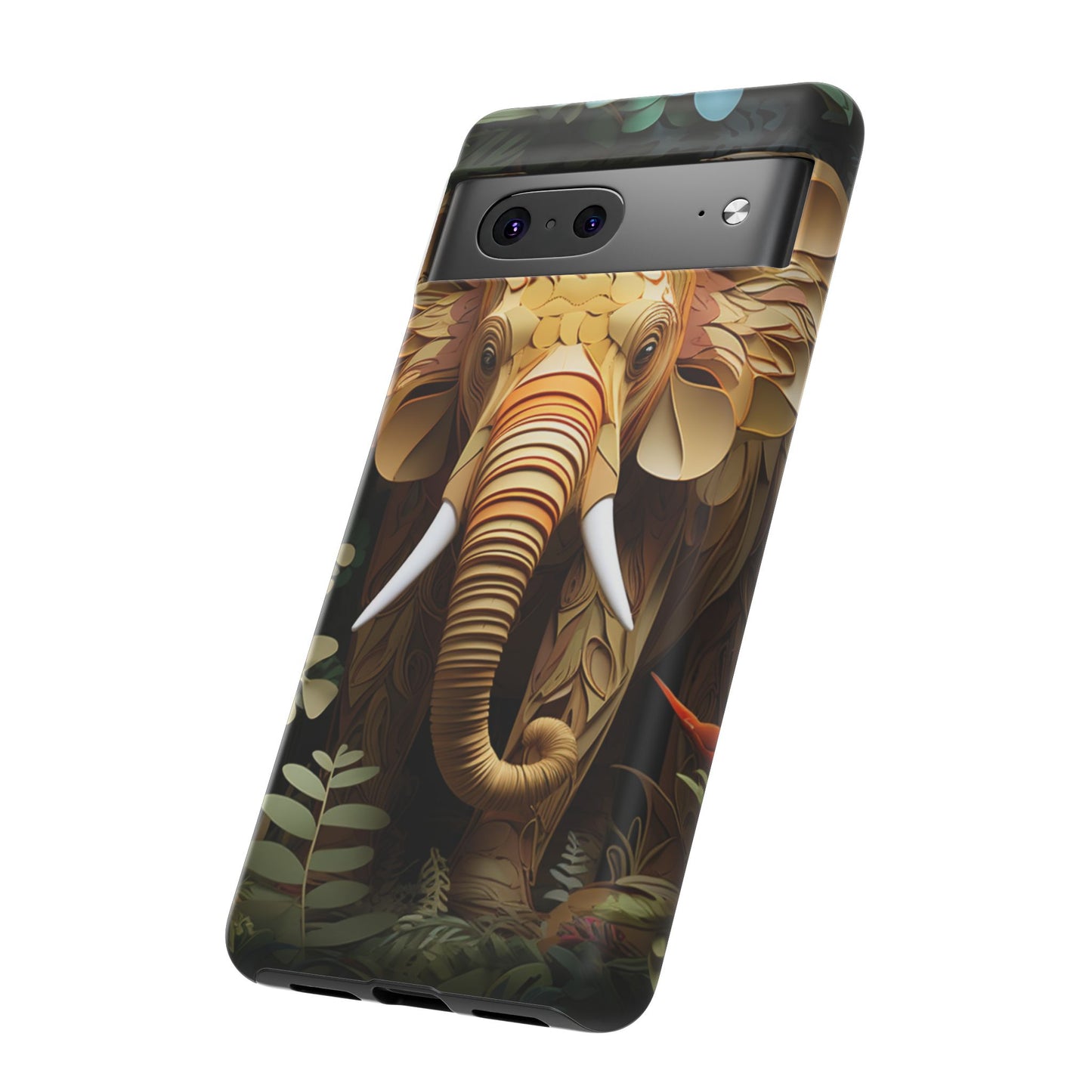 Golden Jungle Elephant Mobile Cover – Intricate Paper Art Design
