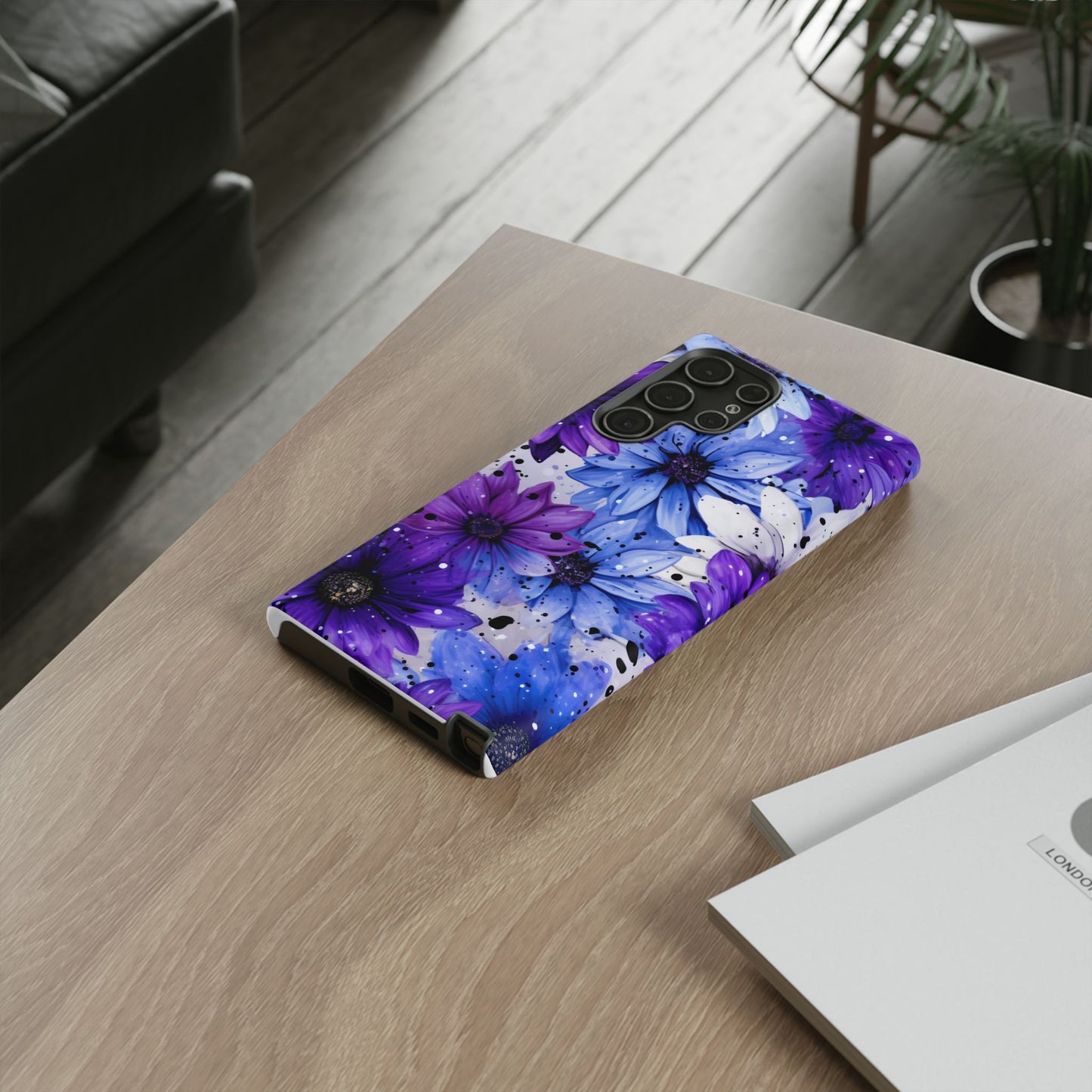 Blue & Purple Floral Splash Mobile Cover – Elegant Artistic Flowers