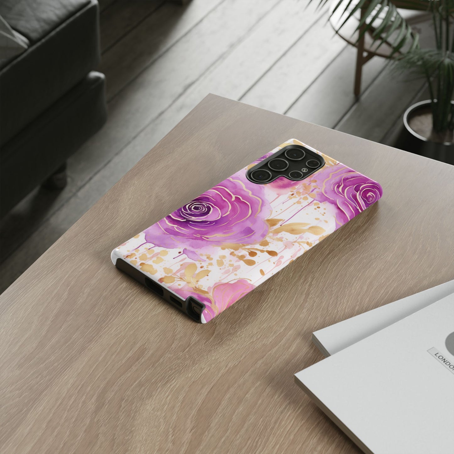 Elegant Purple-Gold Watercolor Rose Mobile Case