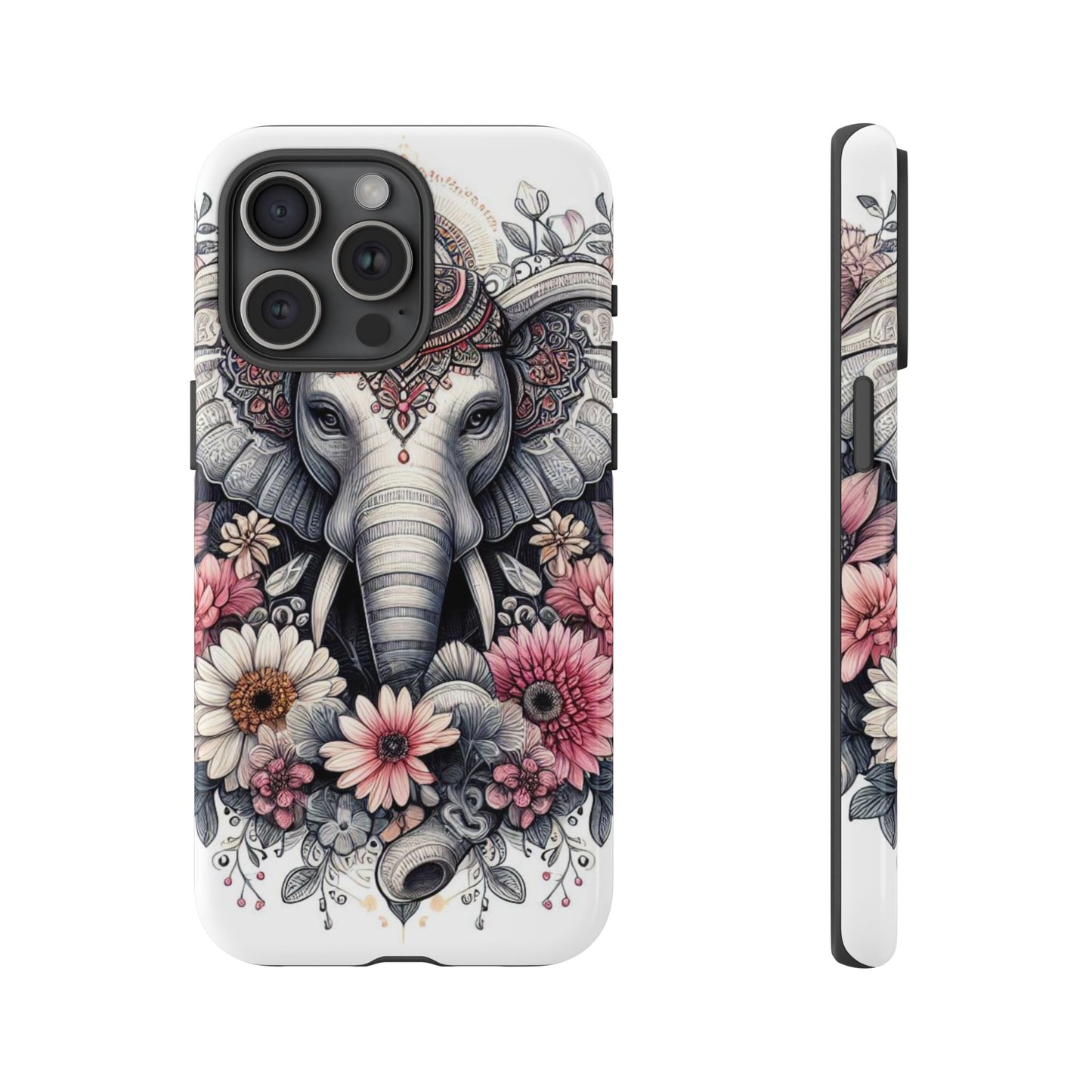 Royal Elephant Mandala Phone Case – Intricate Bohemian Floral Design