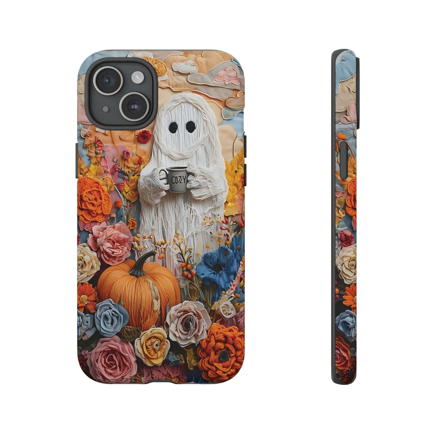Colorful Whimsical Artwork of Ghost in Autumn Scene phone case design.