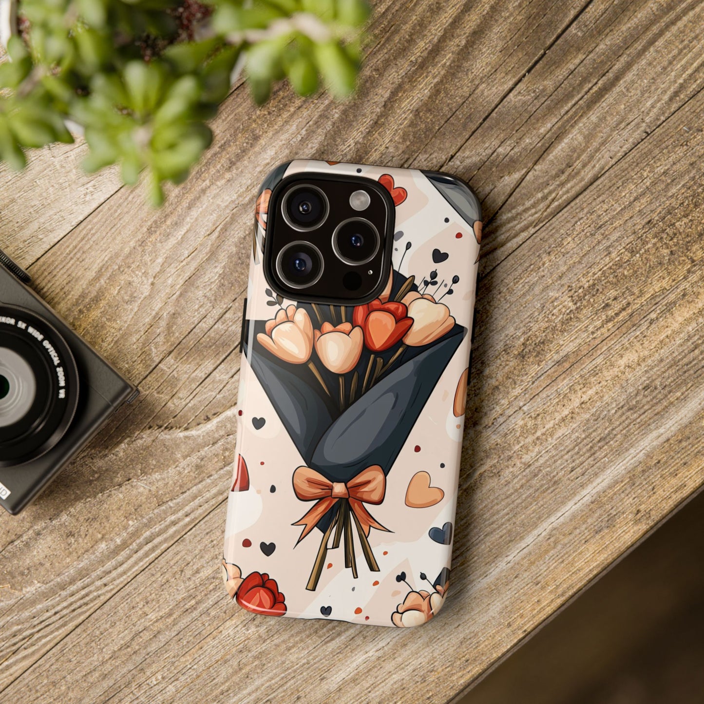 Romantic Bouquet Floral Phone Case for iPhone, Samsung & Pixel | Cute Heart & Flowers Design | Soft Matte Finish