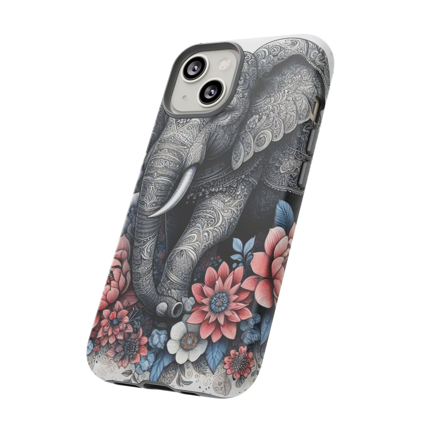Mandala Elephant Mobile Cover – Elegant Black & White Floral Art
