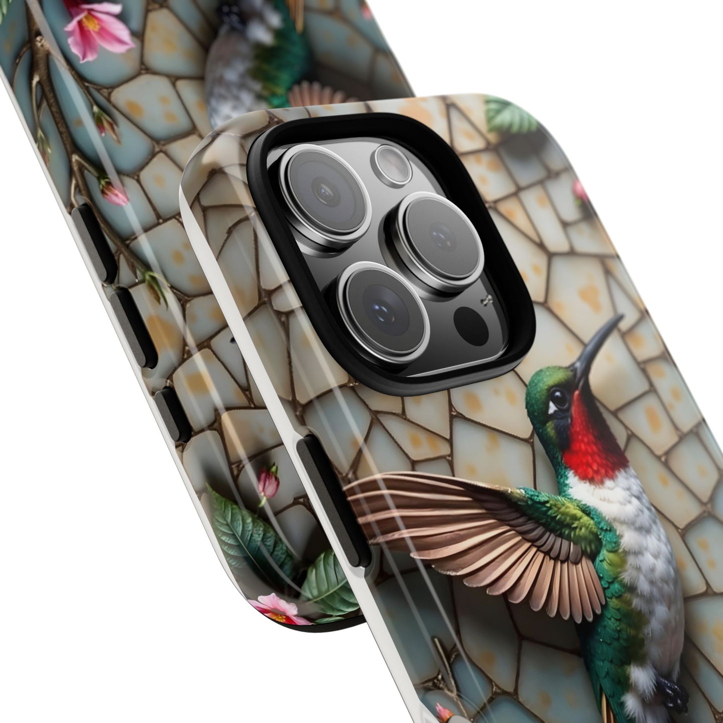Vivid Hummingbird with Blossoming Branches | Artistic Mosaic Style