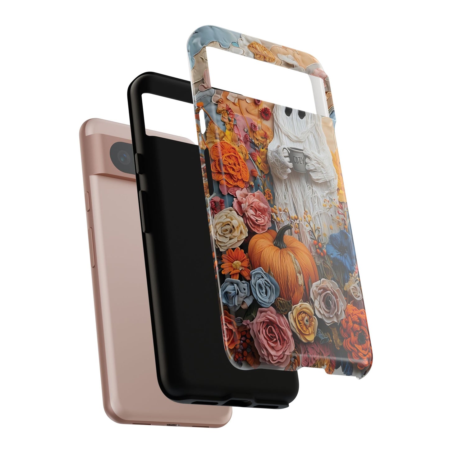 Colorful Whimsical Artwork of Ghost in Autumn Scene phone case design.