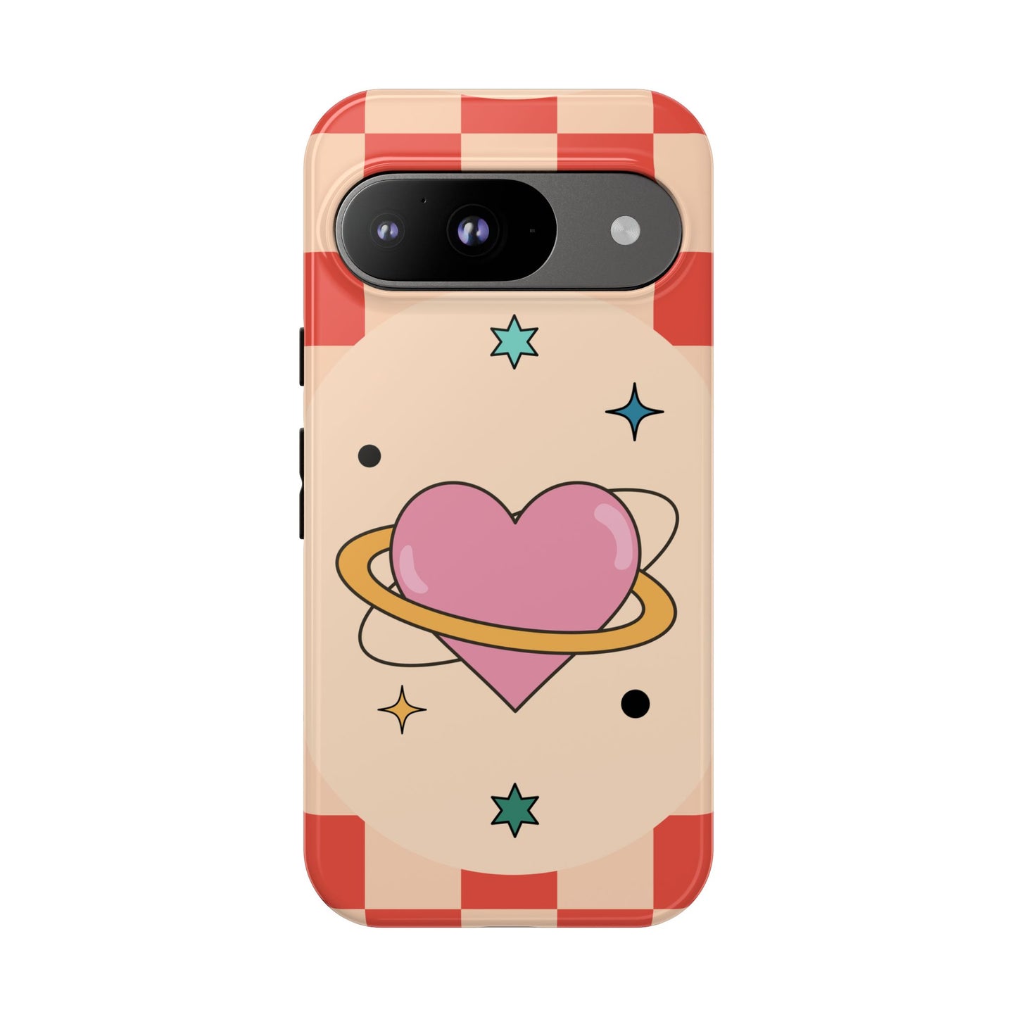 Retro Heart Tile Phone Case – Vintage Aesthetic Cover for iPhone, Samsung & Google Pixel