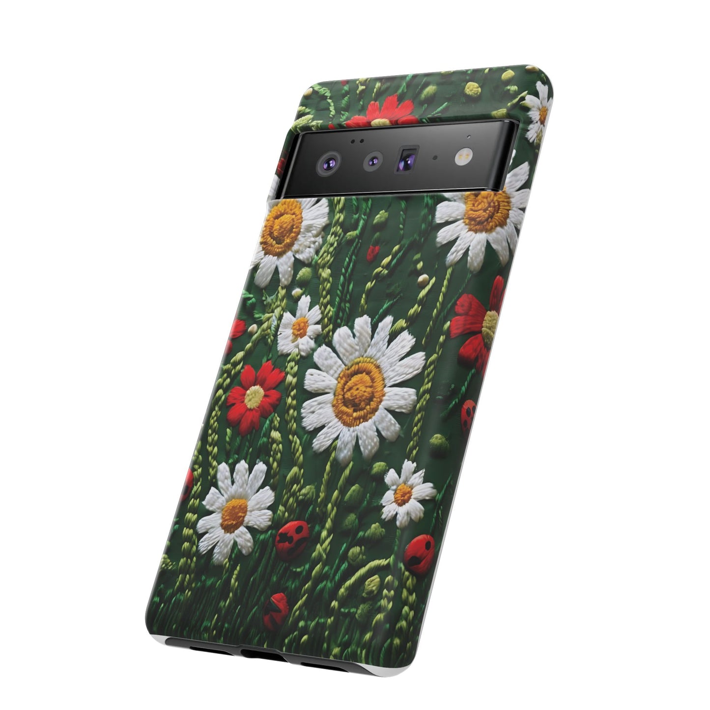 Knitted Pattern With Diamonds And Festive Motifs On Navy phone case design.