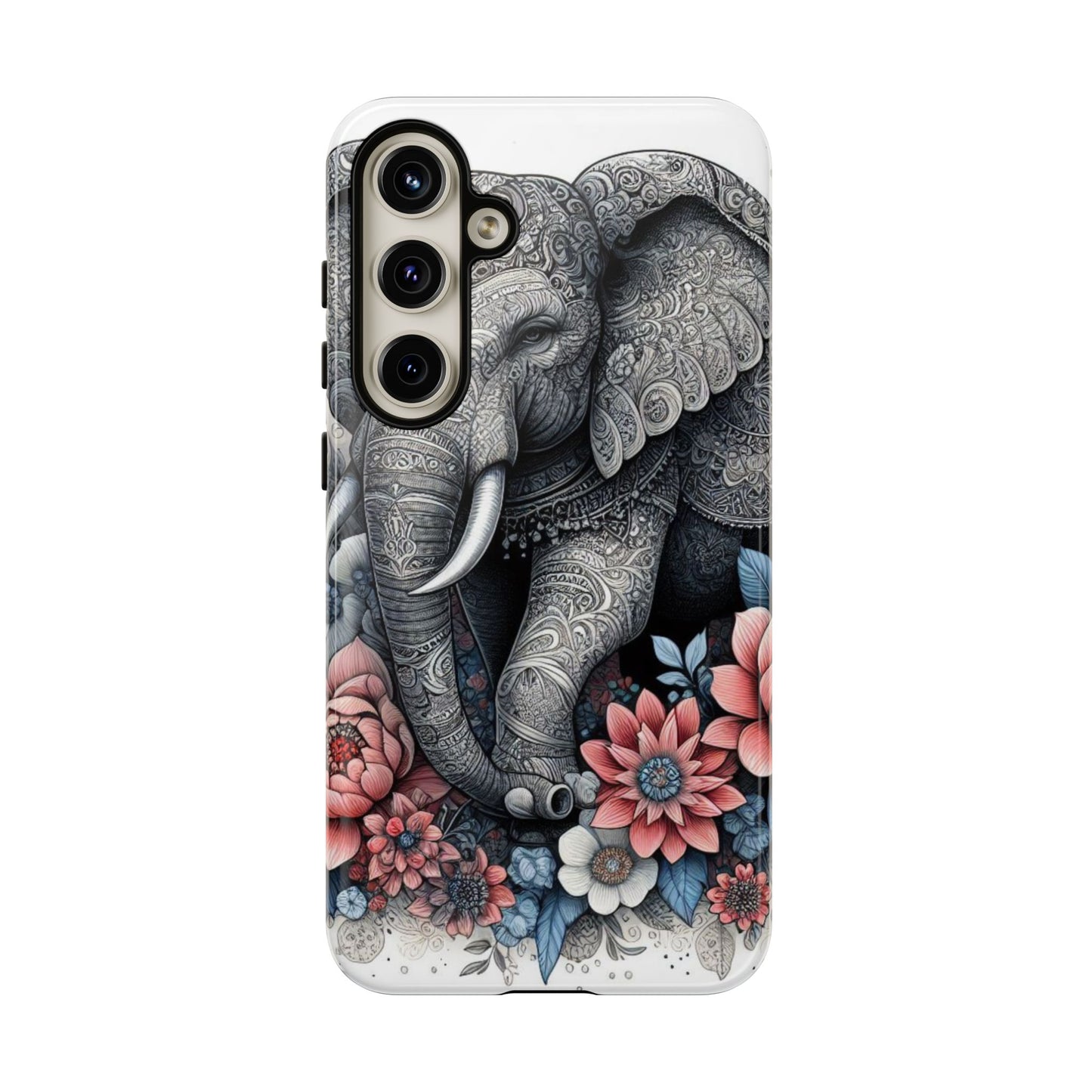 Mandala Elephant Mobile Cover – Elegant Black & White Floral Art