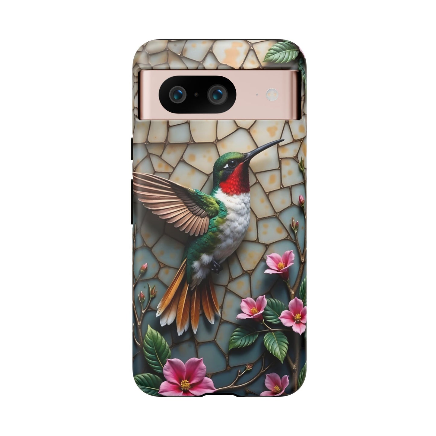 Vivid Hummingbird with Blossoming Branches | Artistic Mosaic Style