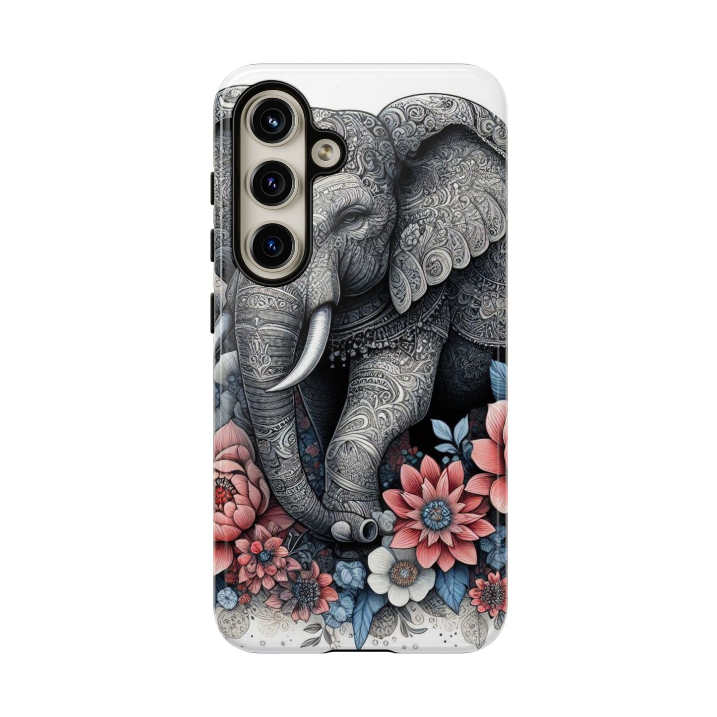 Mandala Elephant Mobile Cover – Elegant Black & White Floral Art