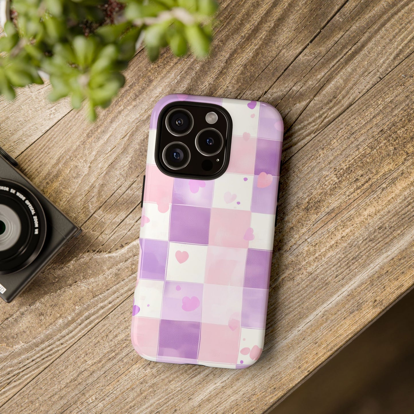 Kawaii Heart Gingham Phone Case for iPhone, Samsung, Google Pixel