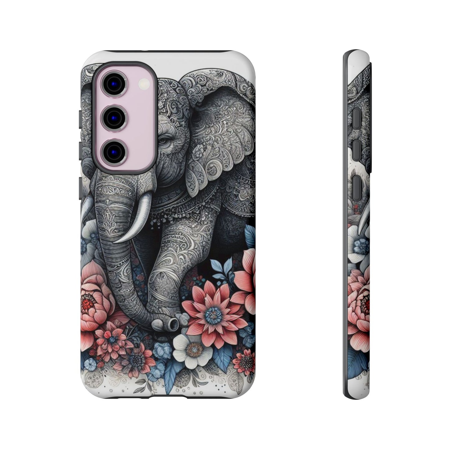 Mandala Elephant Mobile Cover – Elegant Black & White Floral Art