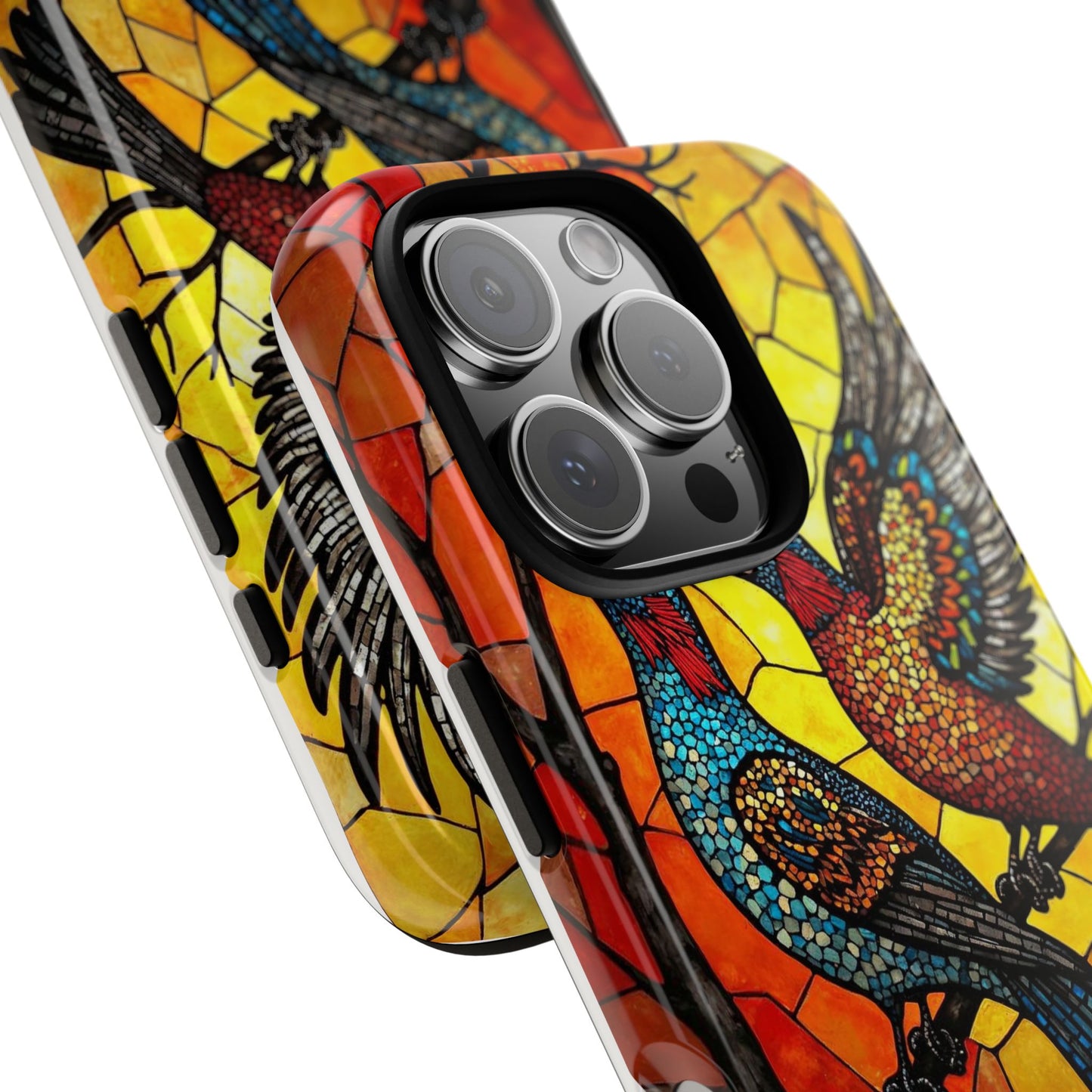 Vibrant Hummingbirds with Stained Glass Charm