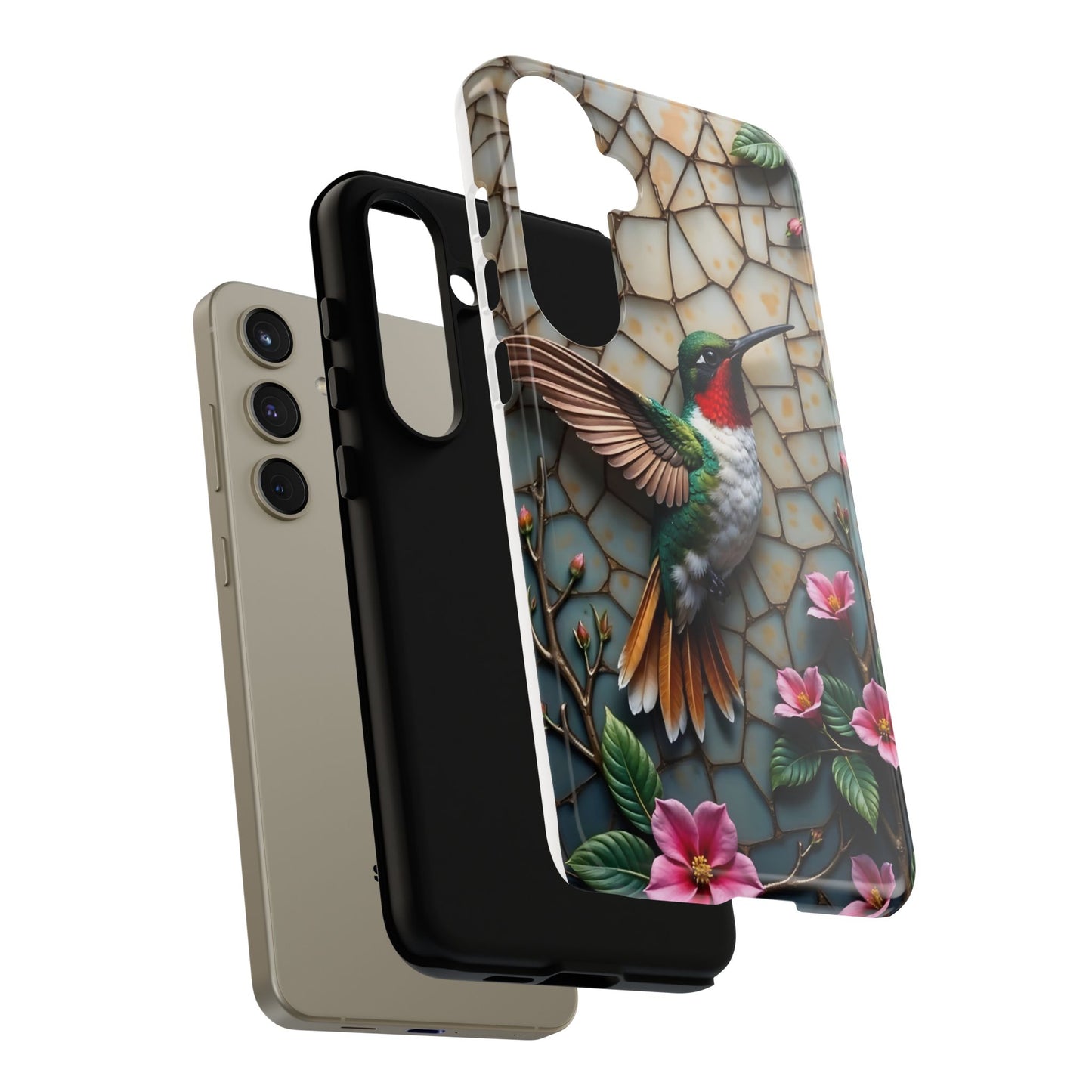 Vivid Hummingbird with Blossoming Branches | Artistic Mosaic Style