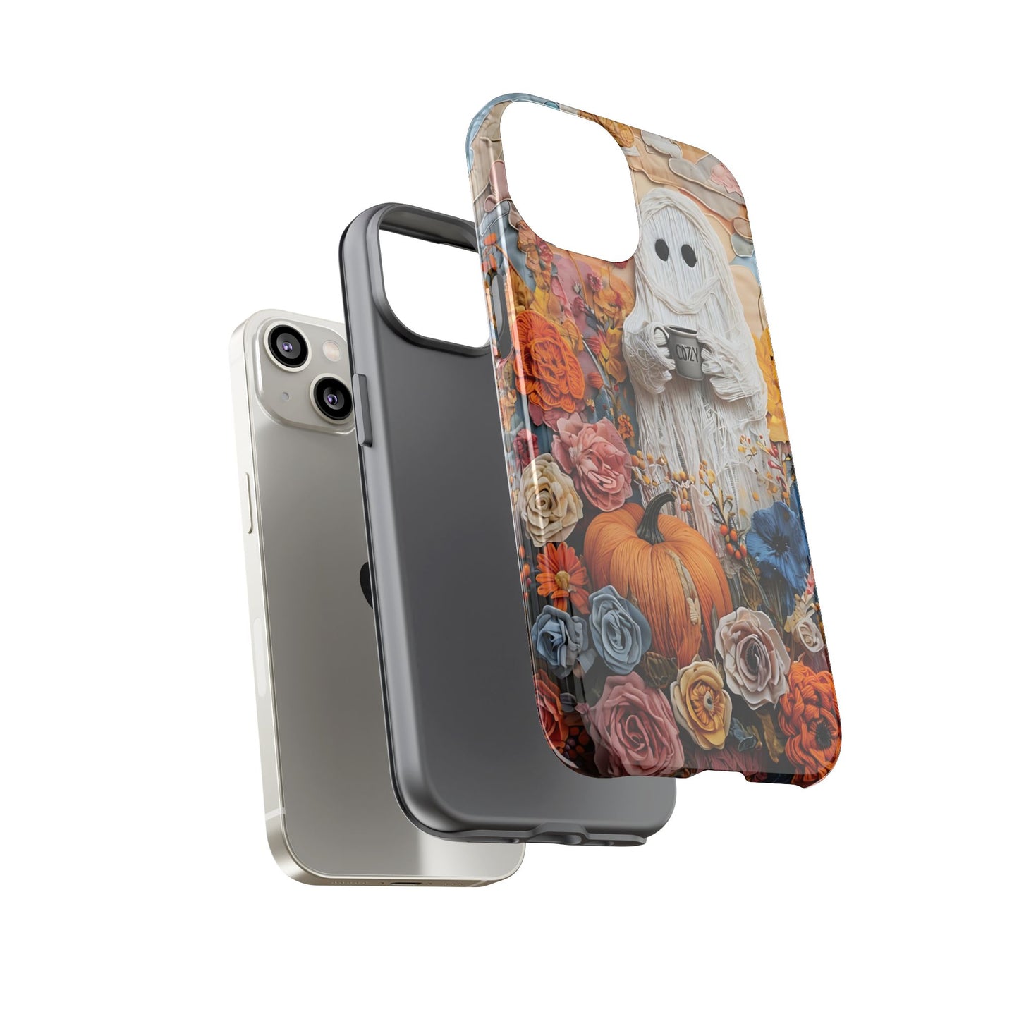 Colorful Whimsical Artwork of Ghost in Autumn Scene phone case design.