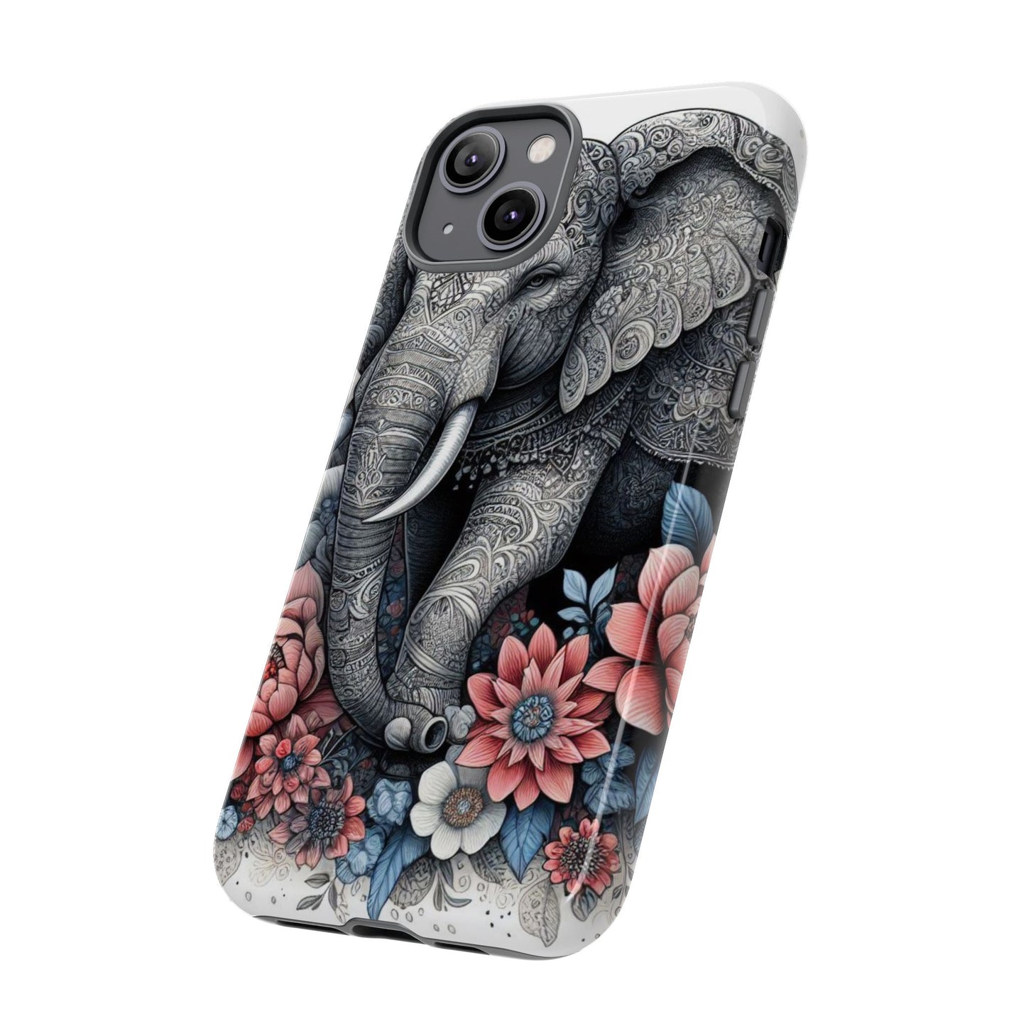 Mandala Elephant Mobile Cover – Elegant Black & White Floral Art
