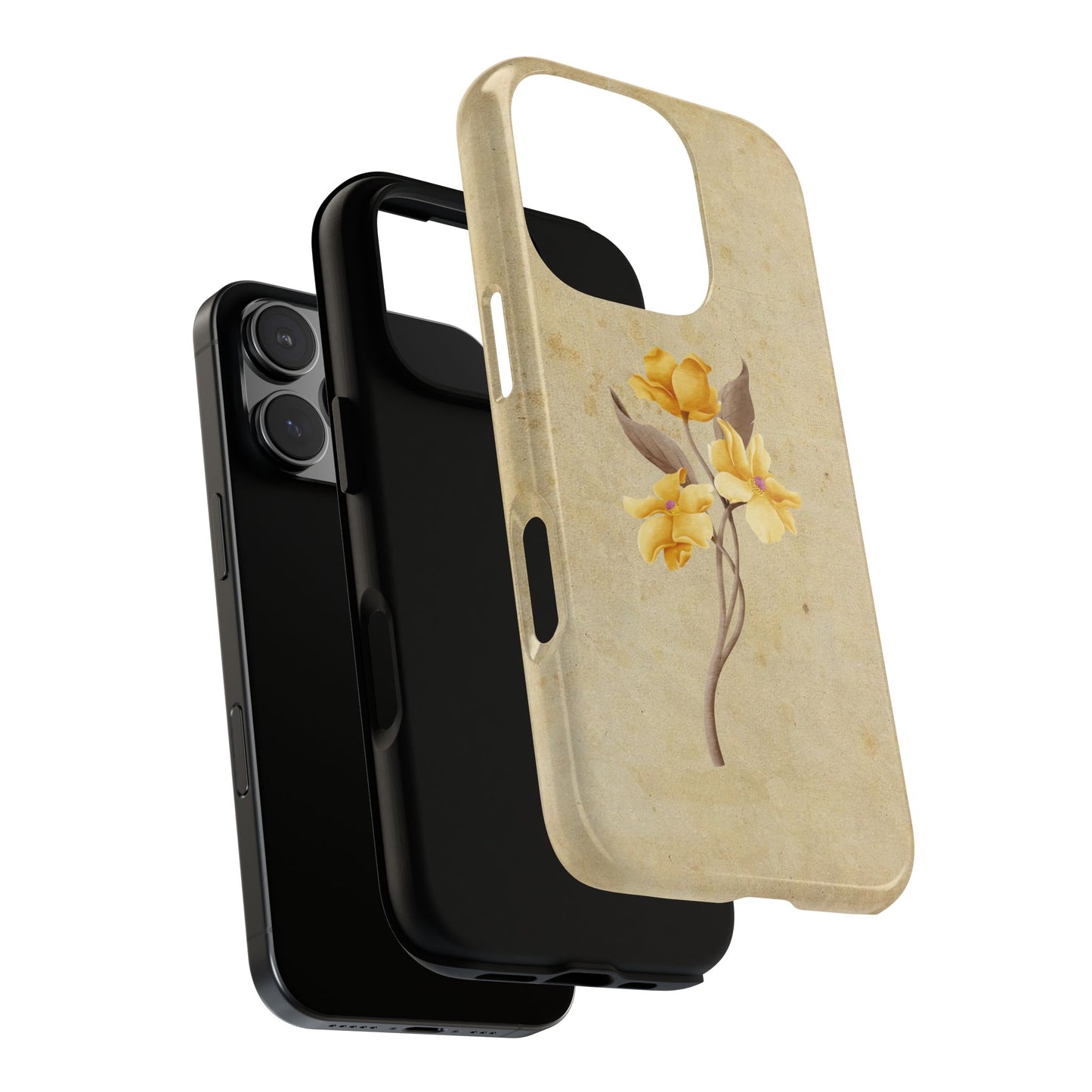 Minimal Vintage Floral Phone Case β Yellow Flower on Beige | iPhone, Samsung & Pixel