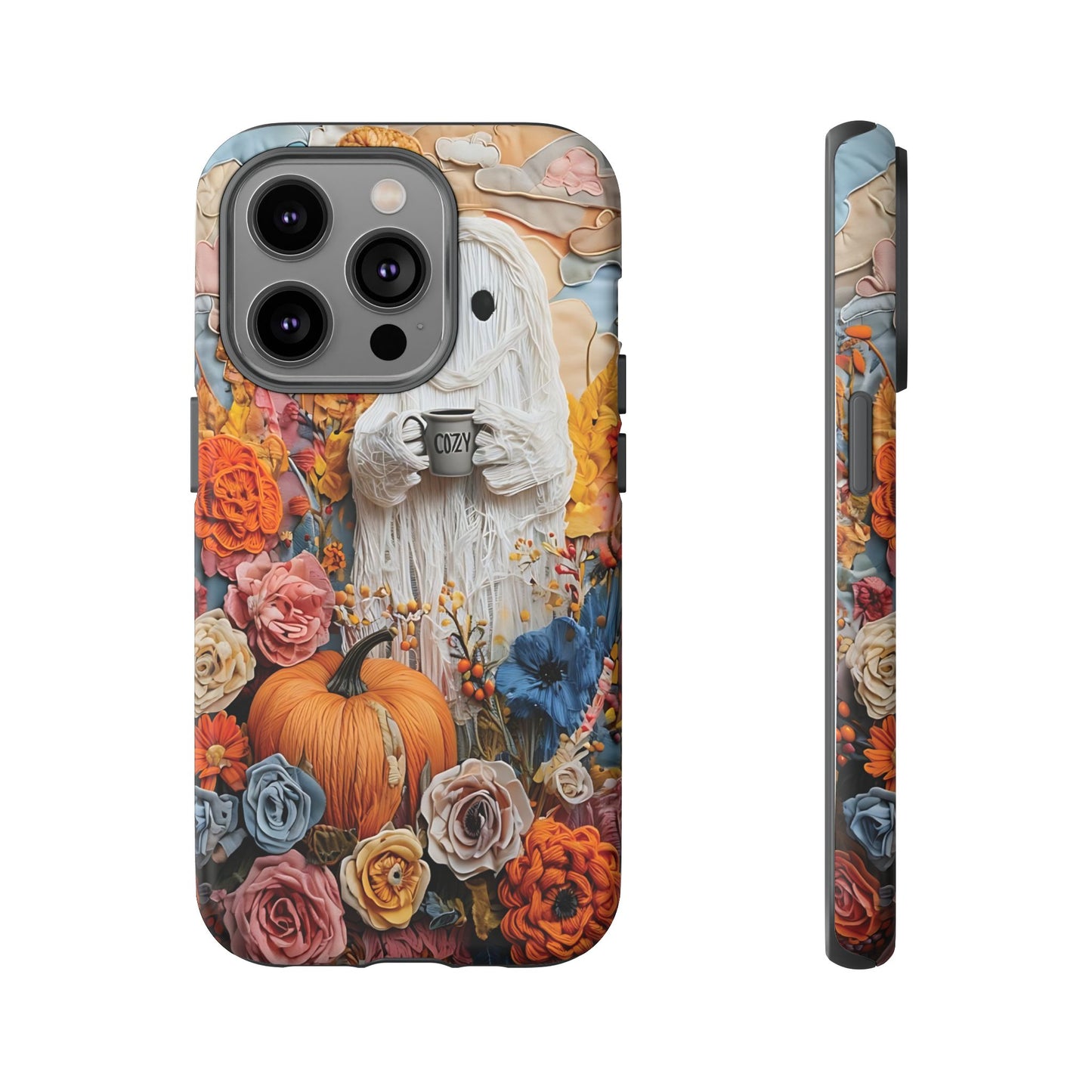 Colorful Whimsical Artwork of Ghost in Autumn Scene phone case design.