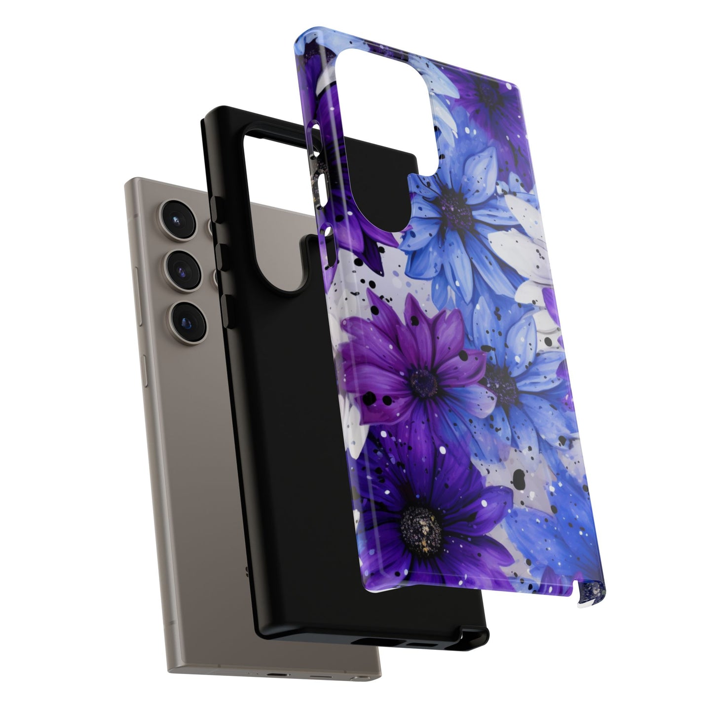 Blue & Purple Floral Splash Mobile Cover – Elegant Artistic Flowers